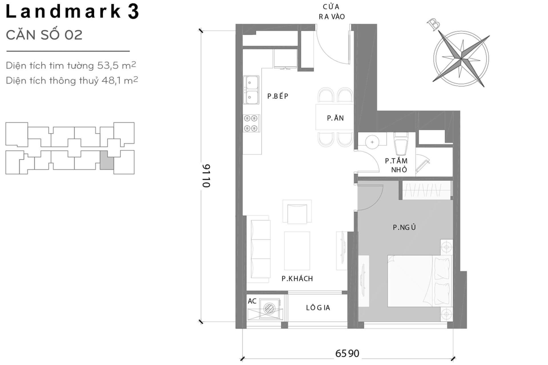 layout căn hộ số 2 Landmark 3 L3-02