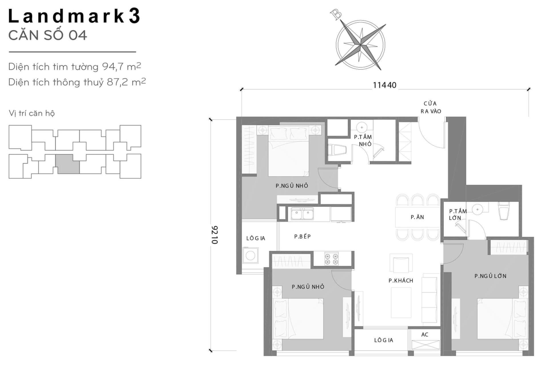 layout căn hộ số 4 Landmark 3 L3-04