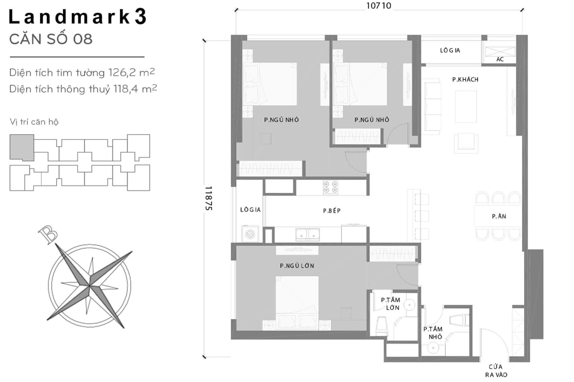 layout căn hộ số 8 Landmark 3 L3-08