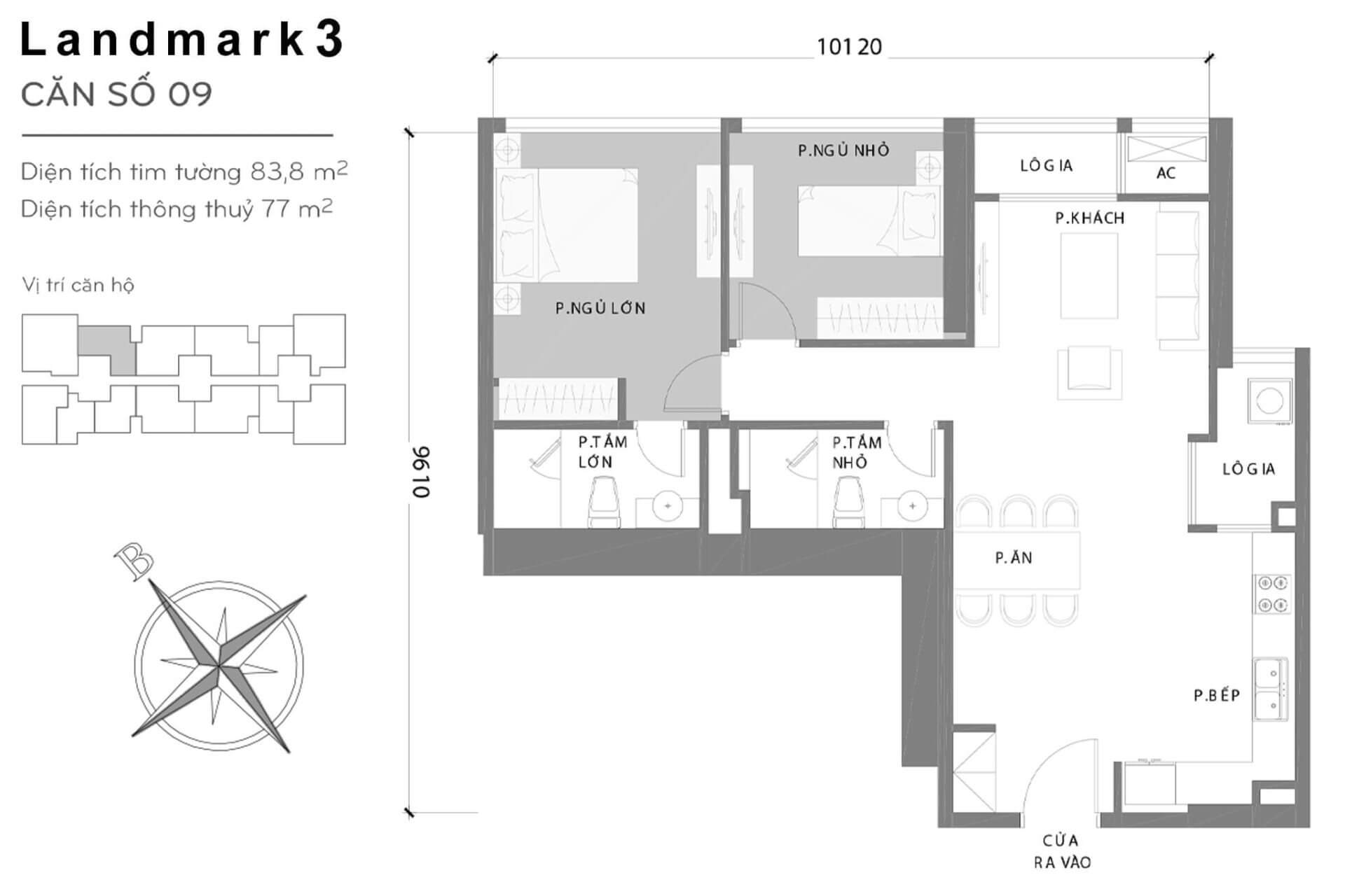 layout căn hộ số 9 Landmark 3 L3-09