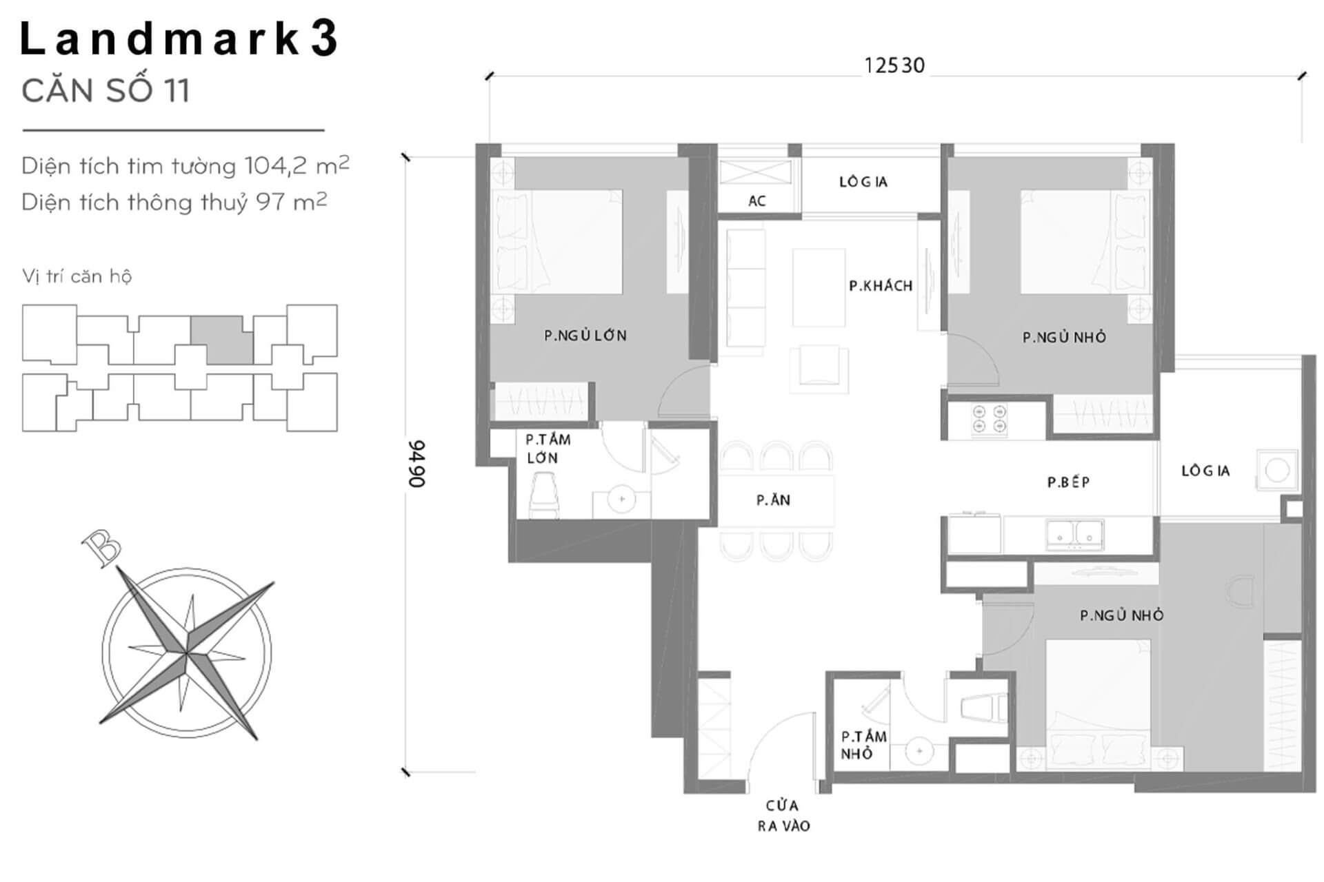 layout căn hộ số 11 Landmark 3 L3-11