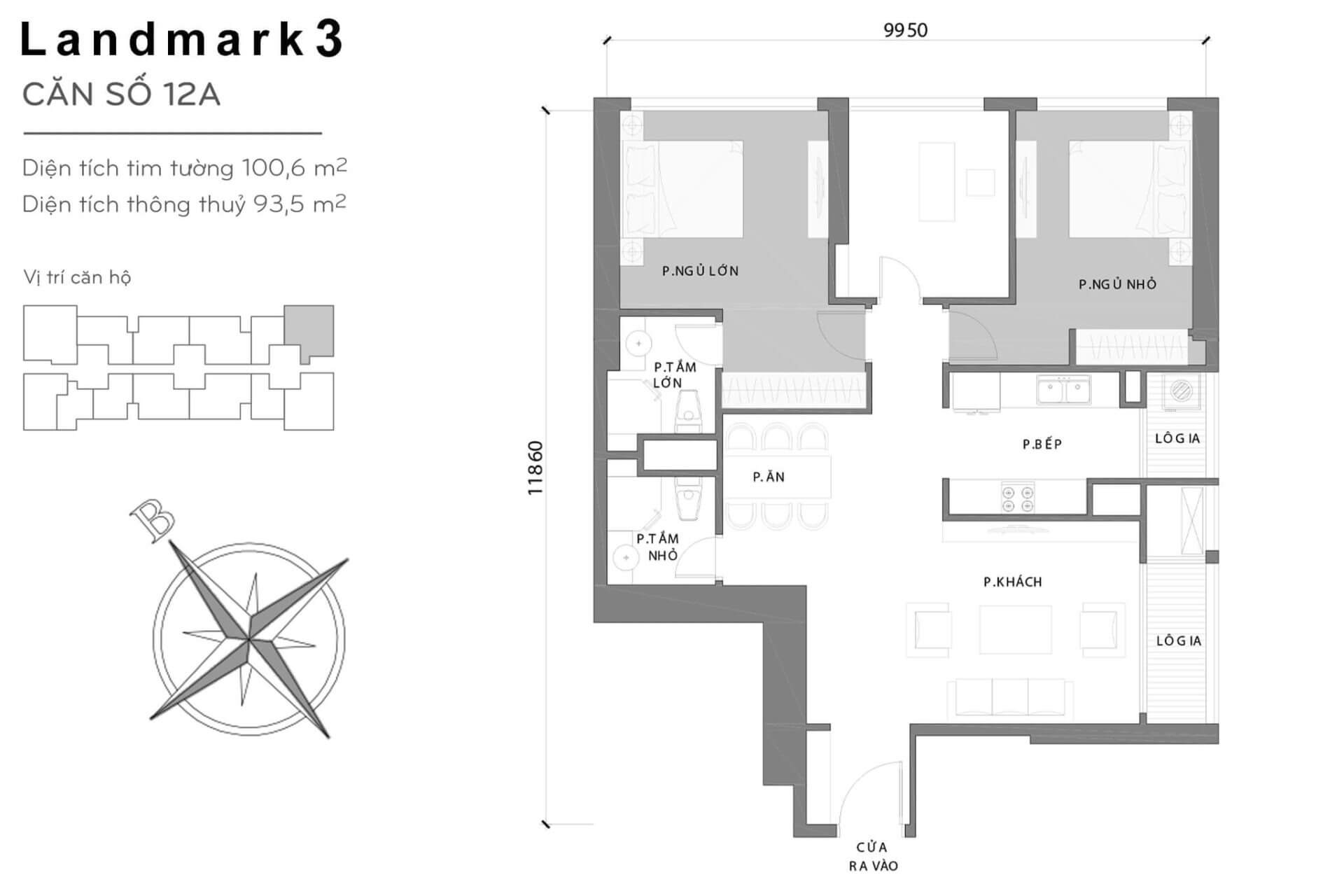 layout căn hộ số 12A Landmark 3 L3-12A