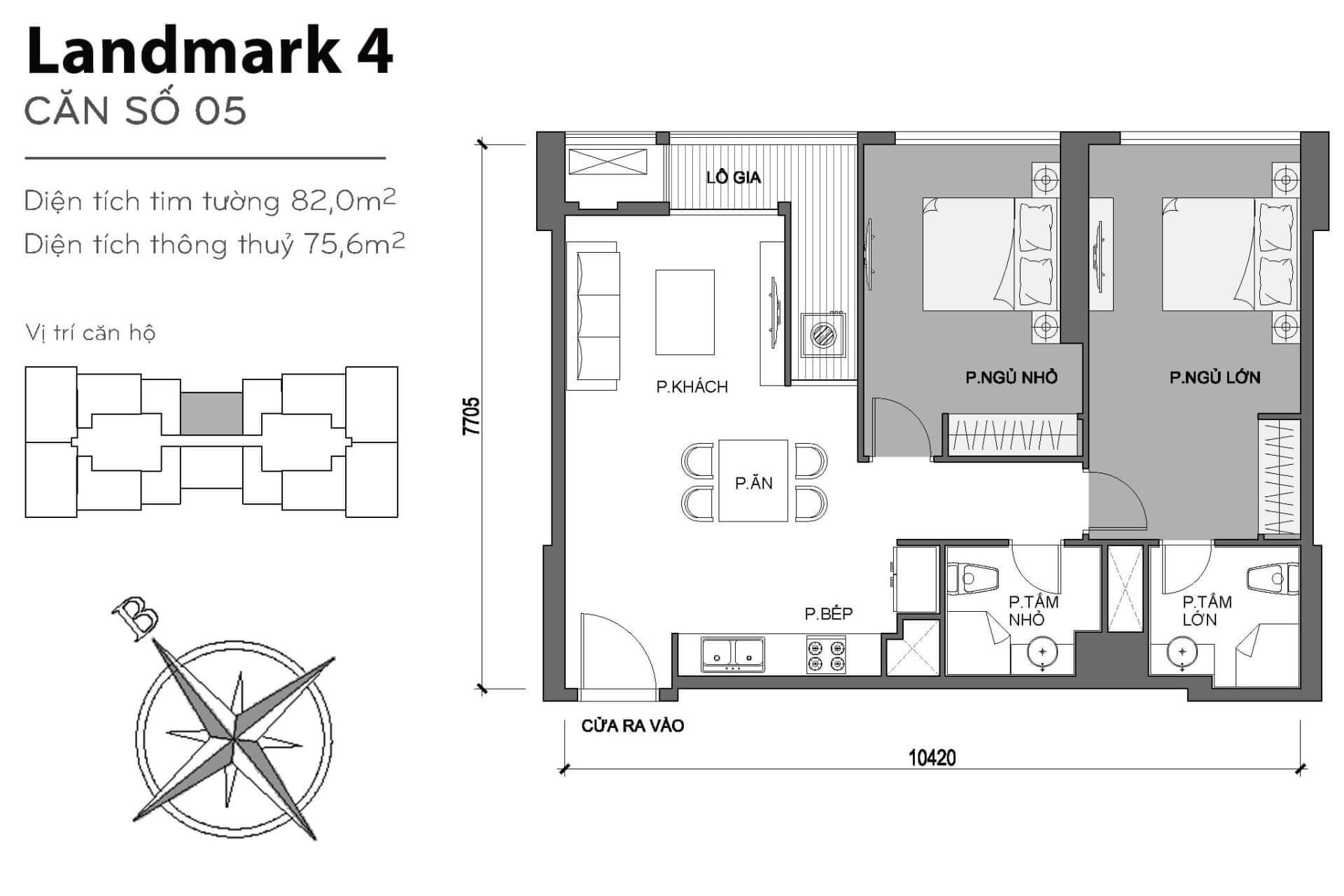 layout căn hộ số 5 Landmark 4 L4-05