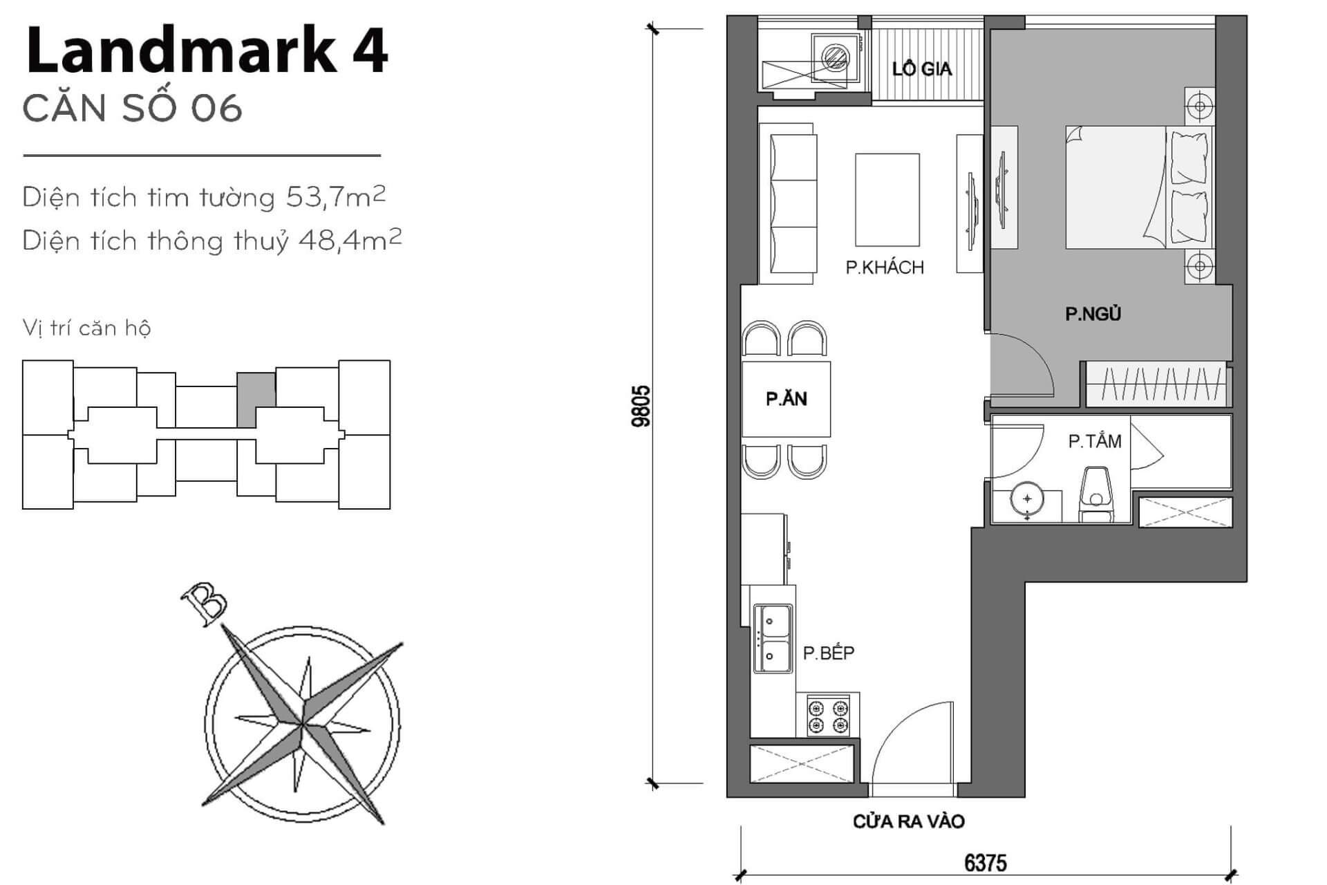 layout căn hộ số 6 Landmark 4 L4-06
