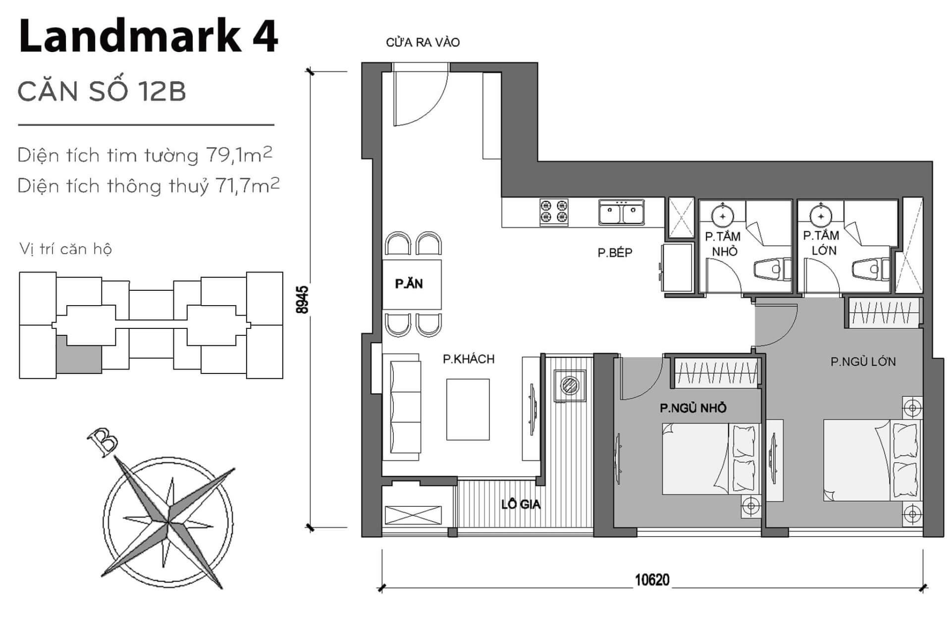 layout căn hộ số 12B Landmark 4 L4-12B