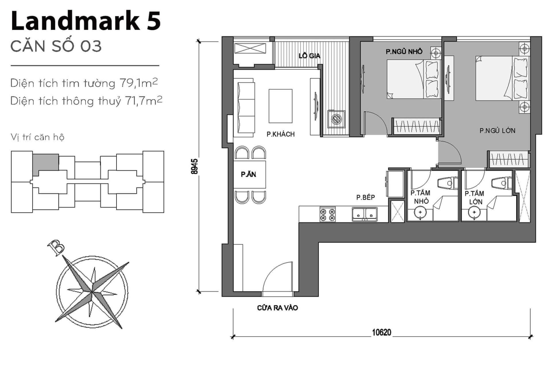 layout căn hộ số 3 Landmark 5 L5-03