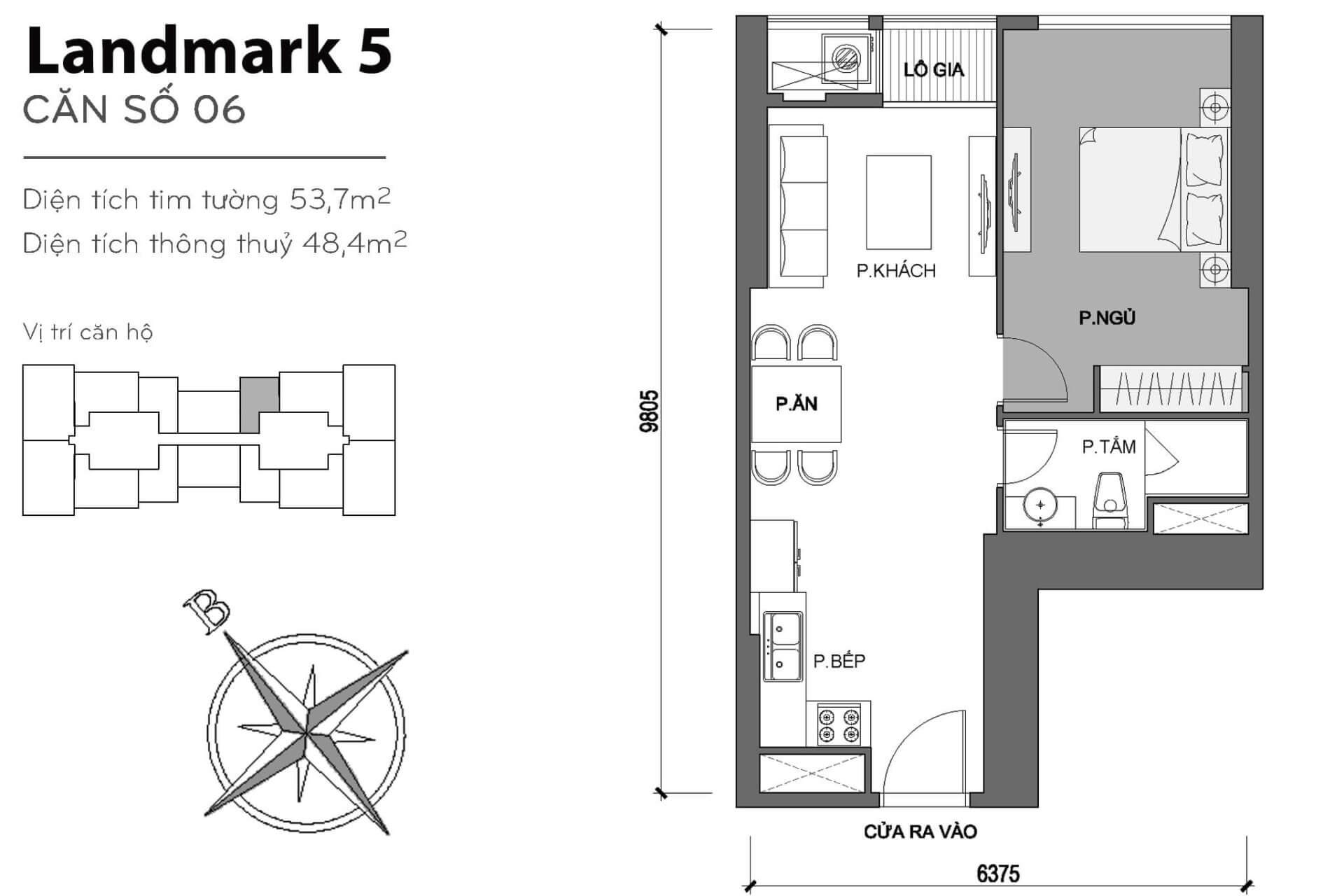 layout căn hộ số 6 Landmark 5 L5-06