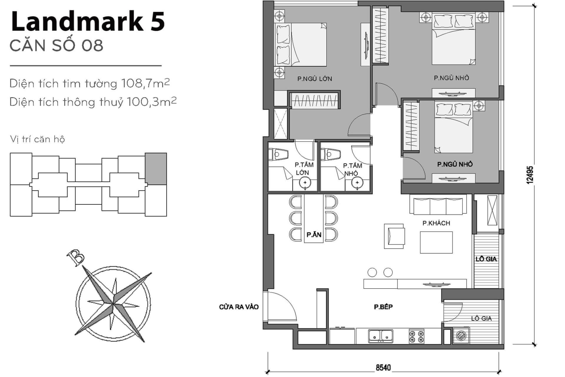 layout căn hộ số 8 Landmark 5 L5-08