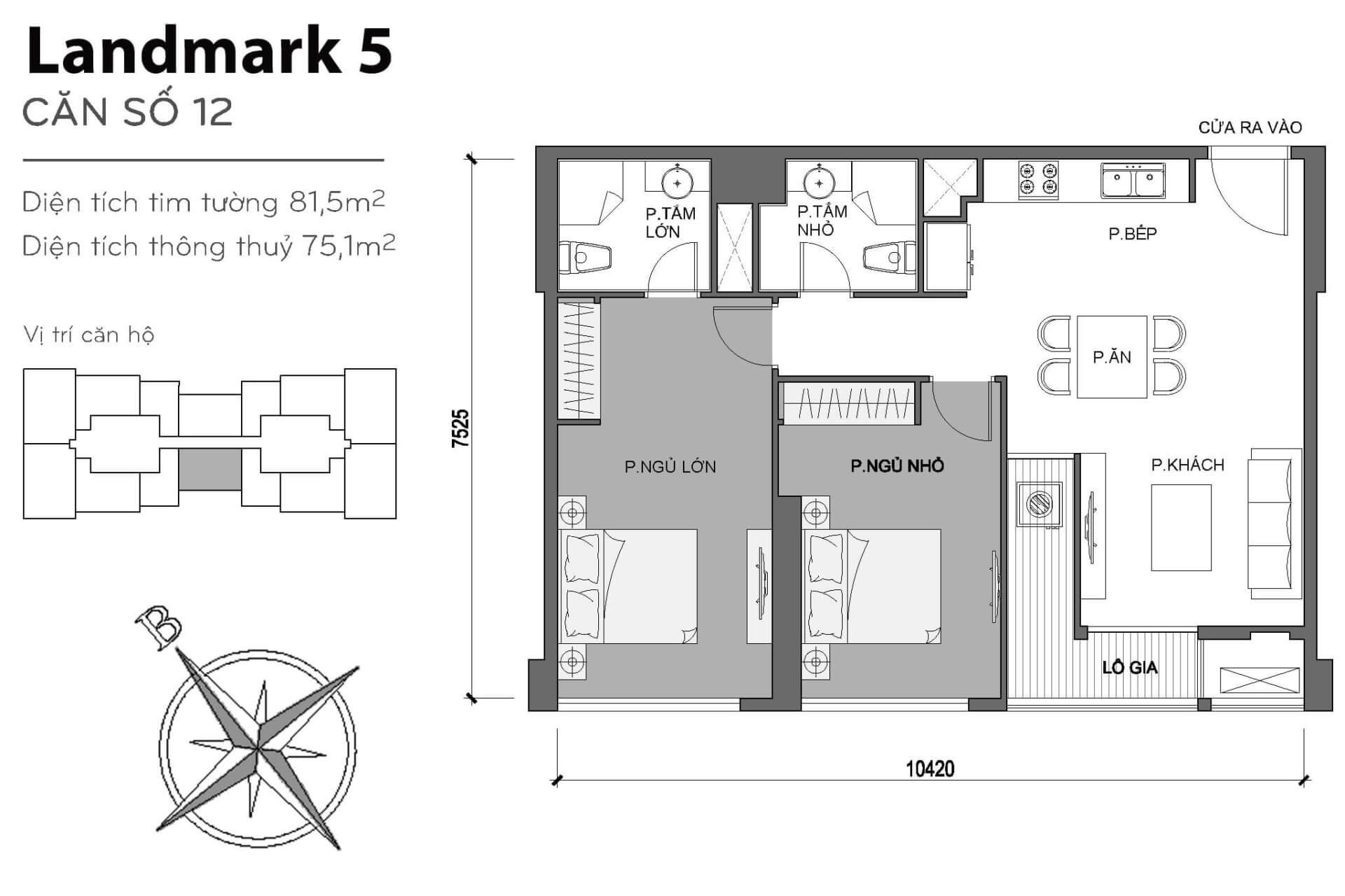 layout căn hộ số 12 Landmark 5 L5-12