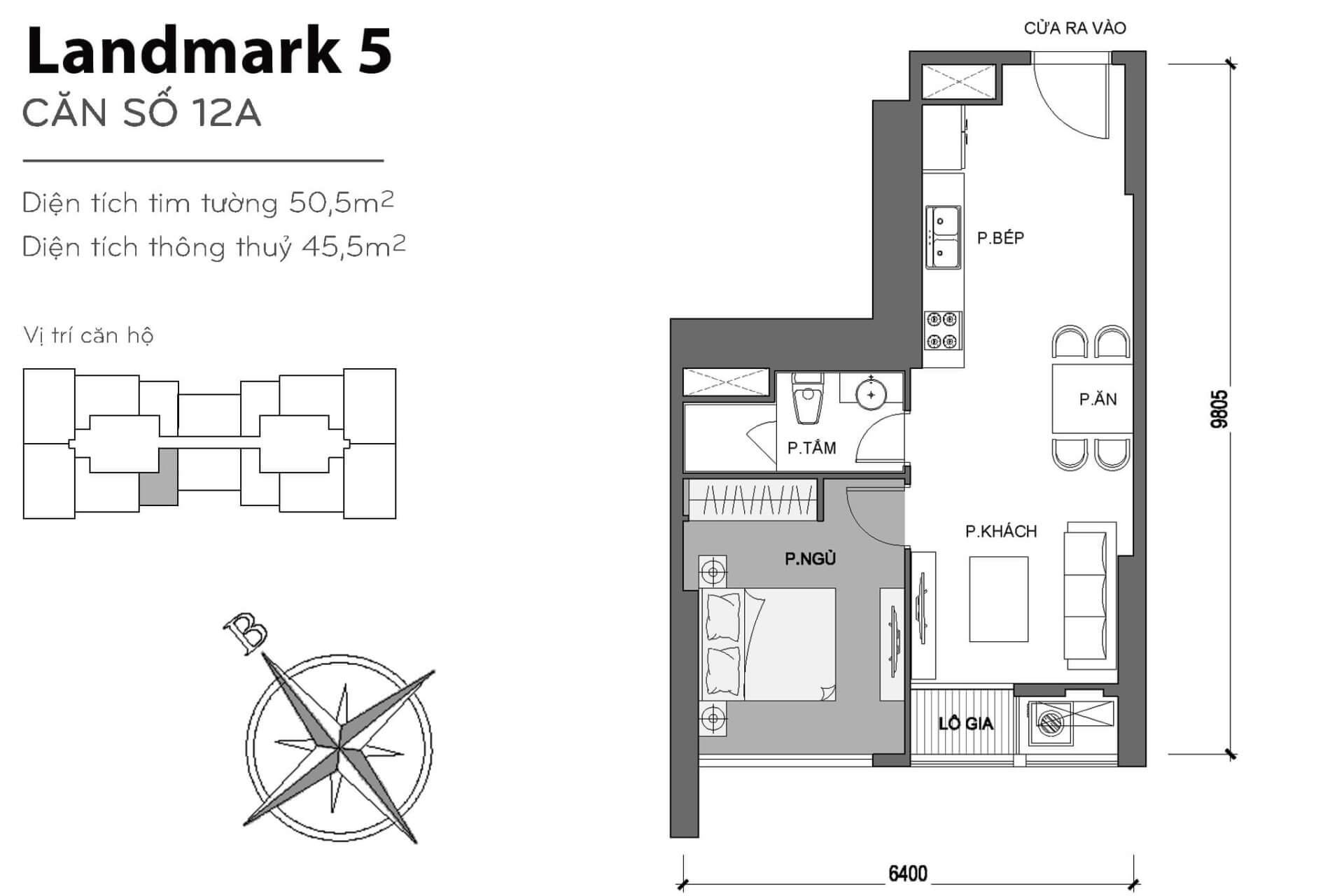 layout căn hộ số 12A Landmark 5 L5-12A