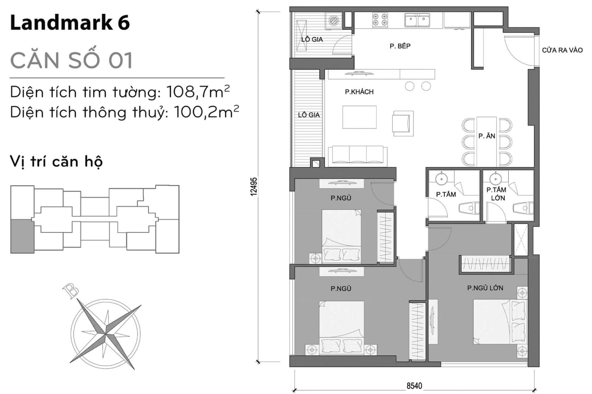 layout căn hộ số 1 Landmark 6 L6-01