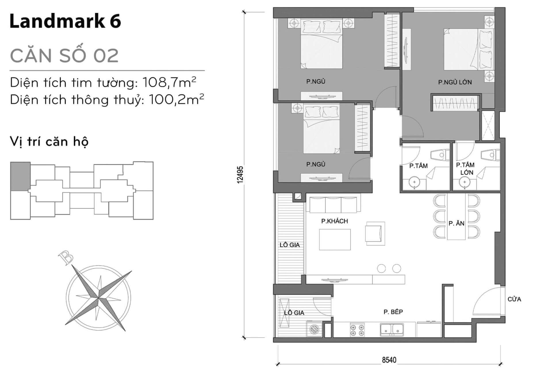layout căn hộ số 2 Landmark 6 L6-02