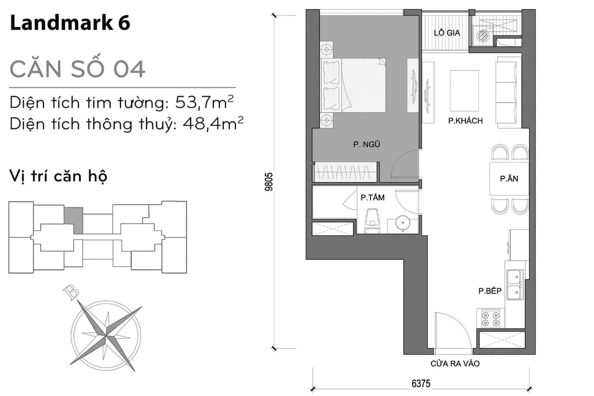layout căn hộ số 8 Landmark 6 L6-08