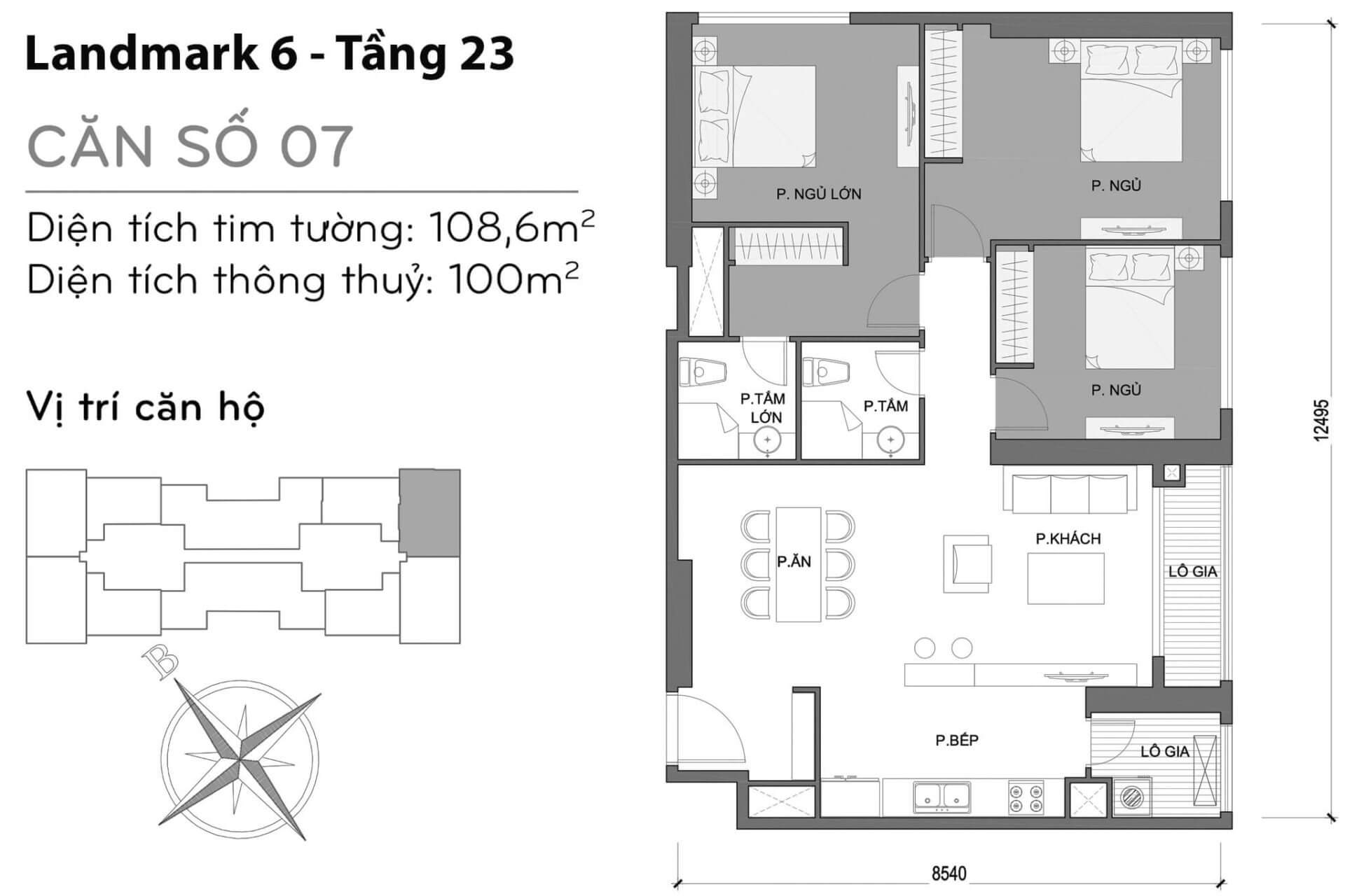 layout căn hộ số 7 Landmark 6 L6-07 tầng 23