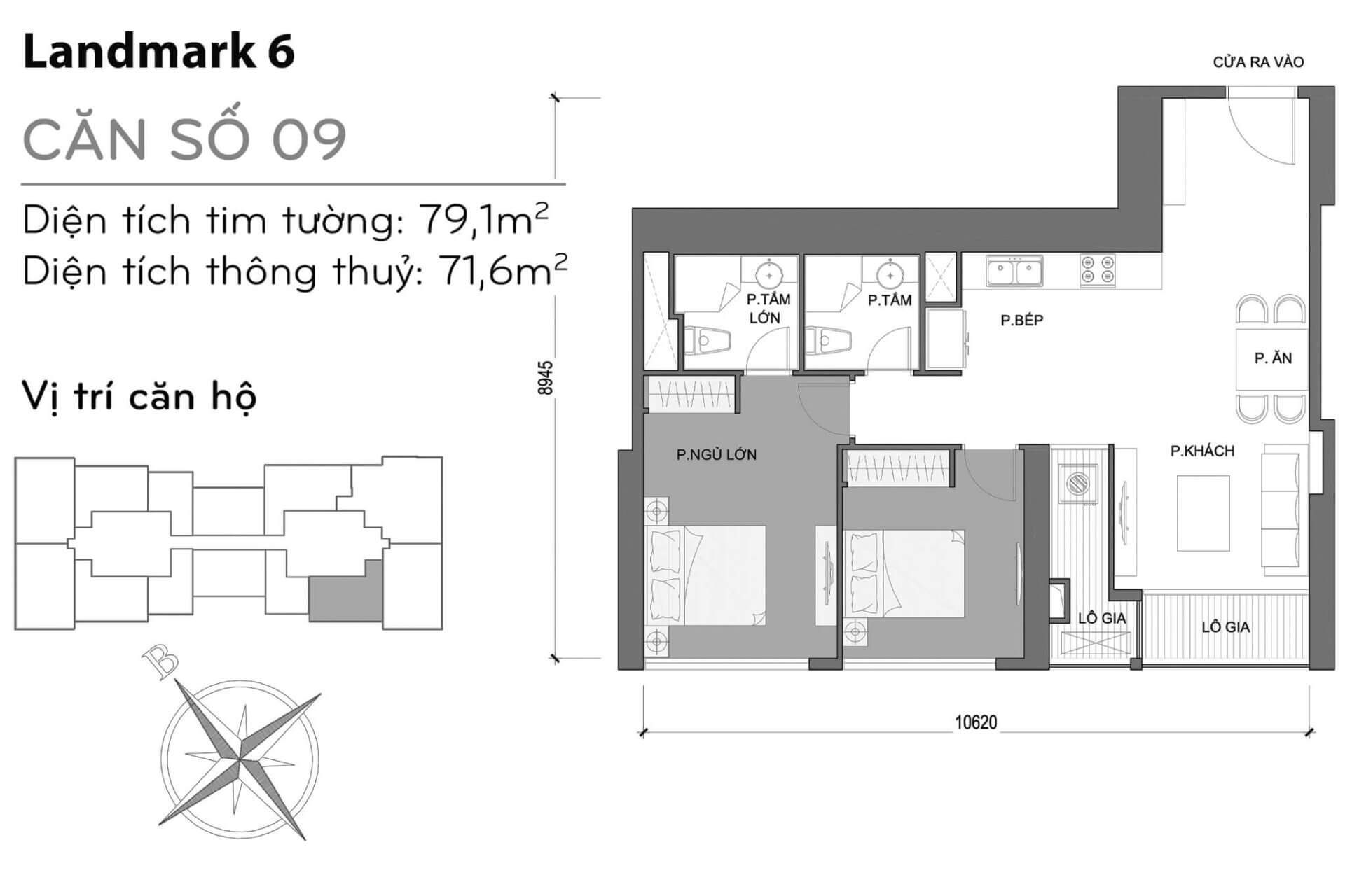 layout căn hộ số 9 Landmark 6 L6-09