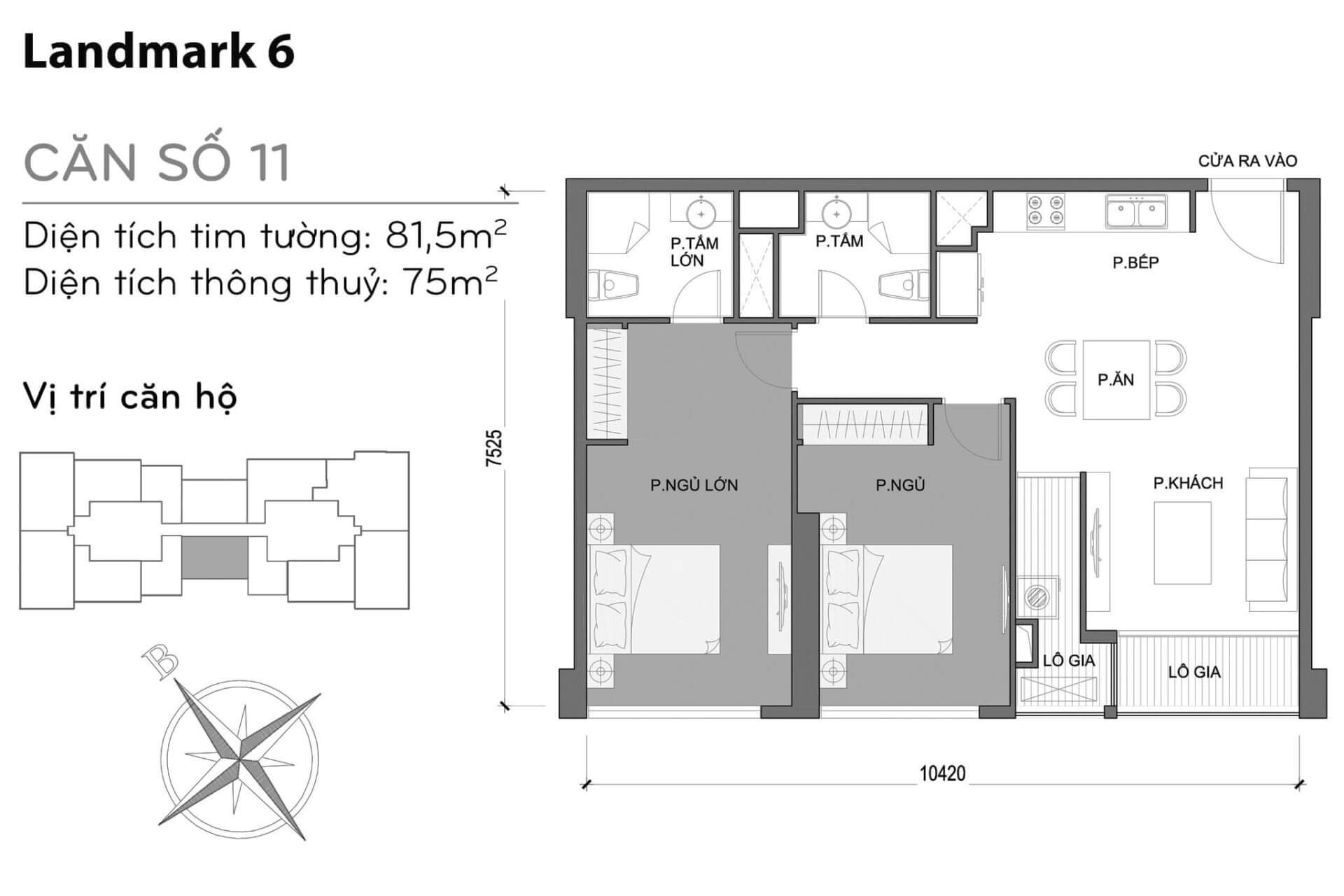 layout căn hộ số 11 Landmark 6 L6-11