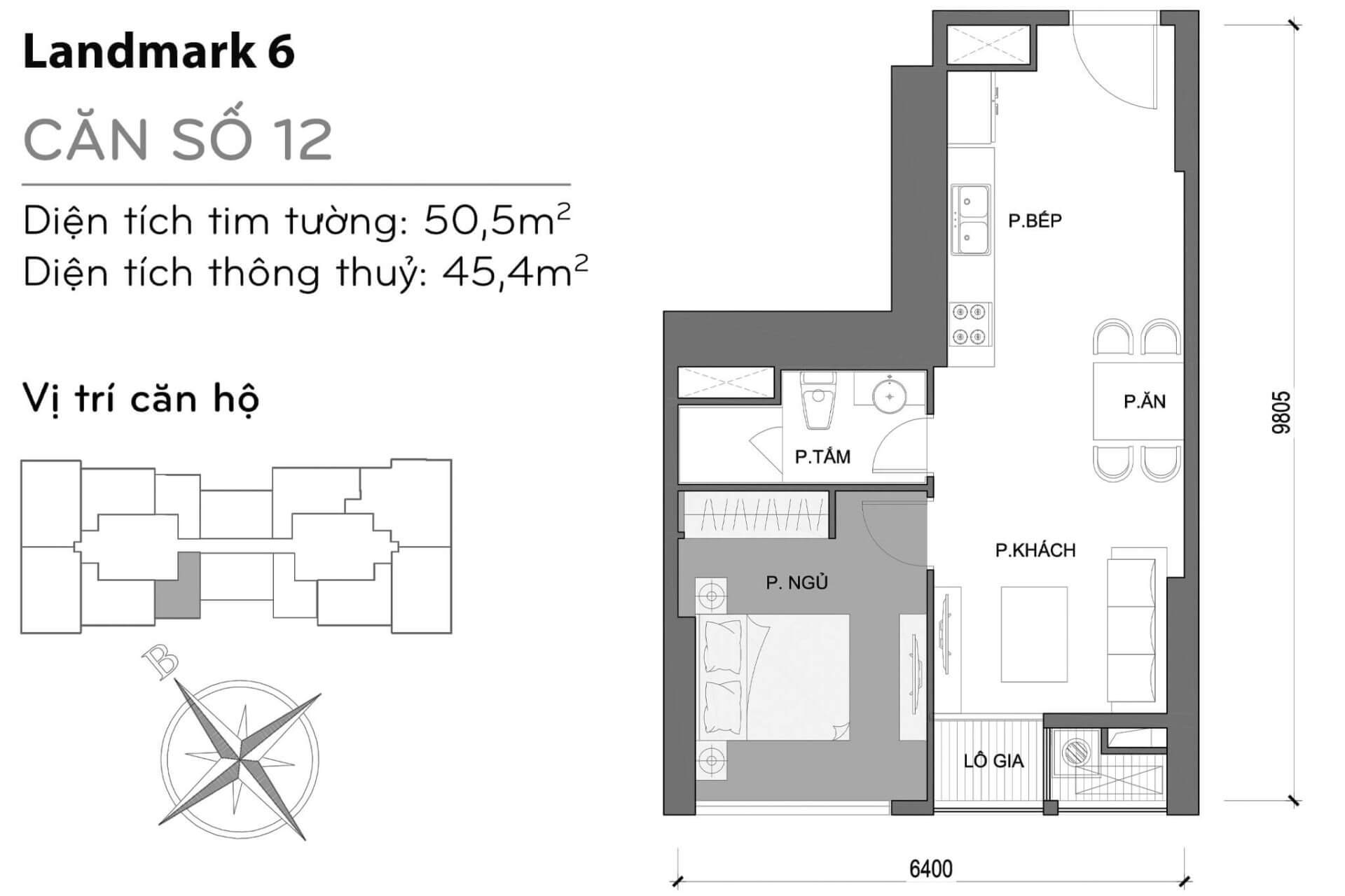 layout căn hộ số 12 Landmark 6 L6-12