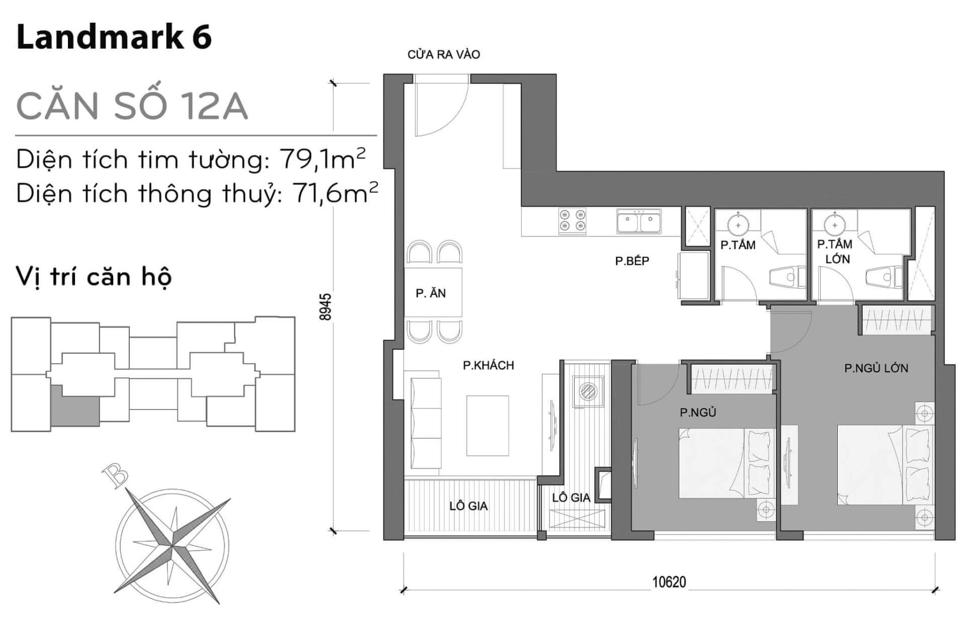 layout căn hộ số 12A Landmark 6 L6-12A