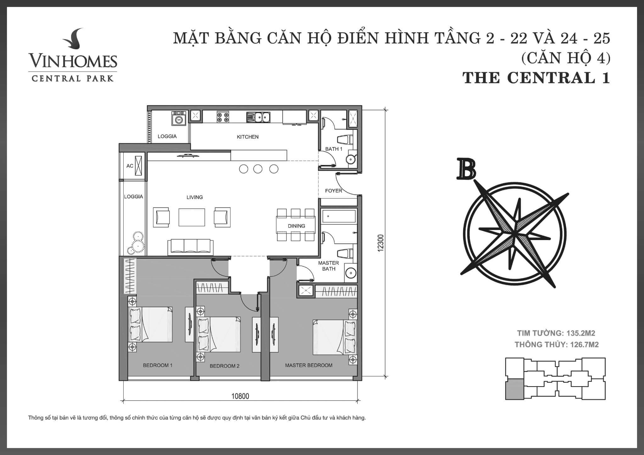 layout căn hộ số 4 tòa Central 1