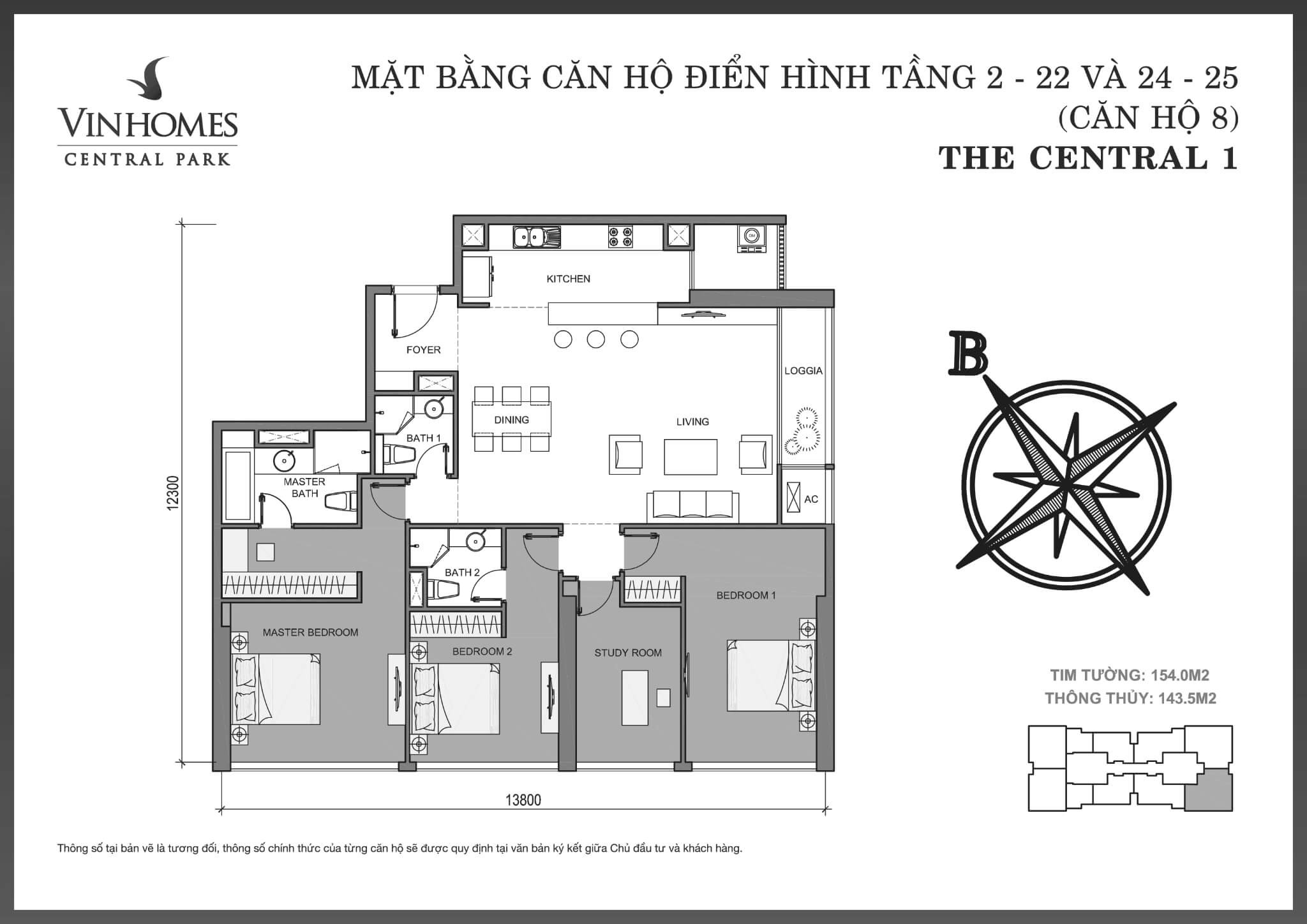 layout căn hộ số 8 tầng 2-25 Central 1