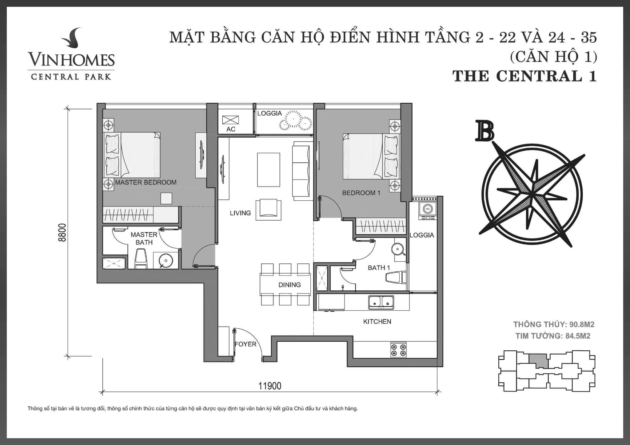 layout căn hộ số 1 C1-01 