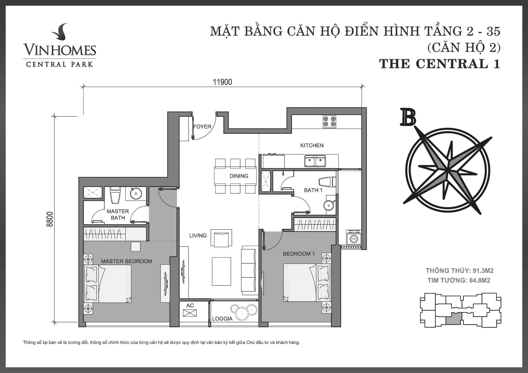 layout căn hộ số 2 Central 1