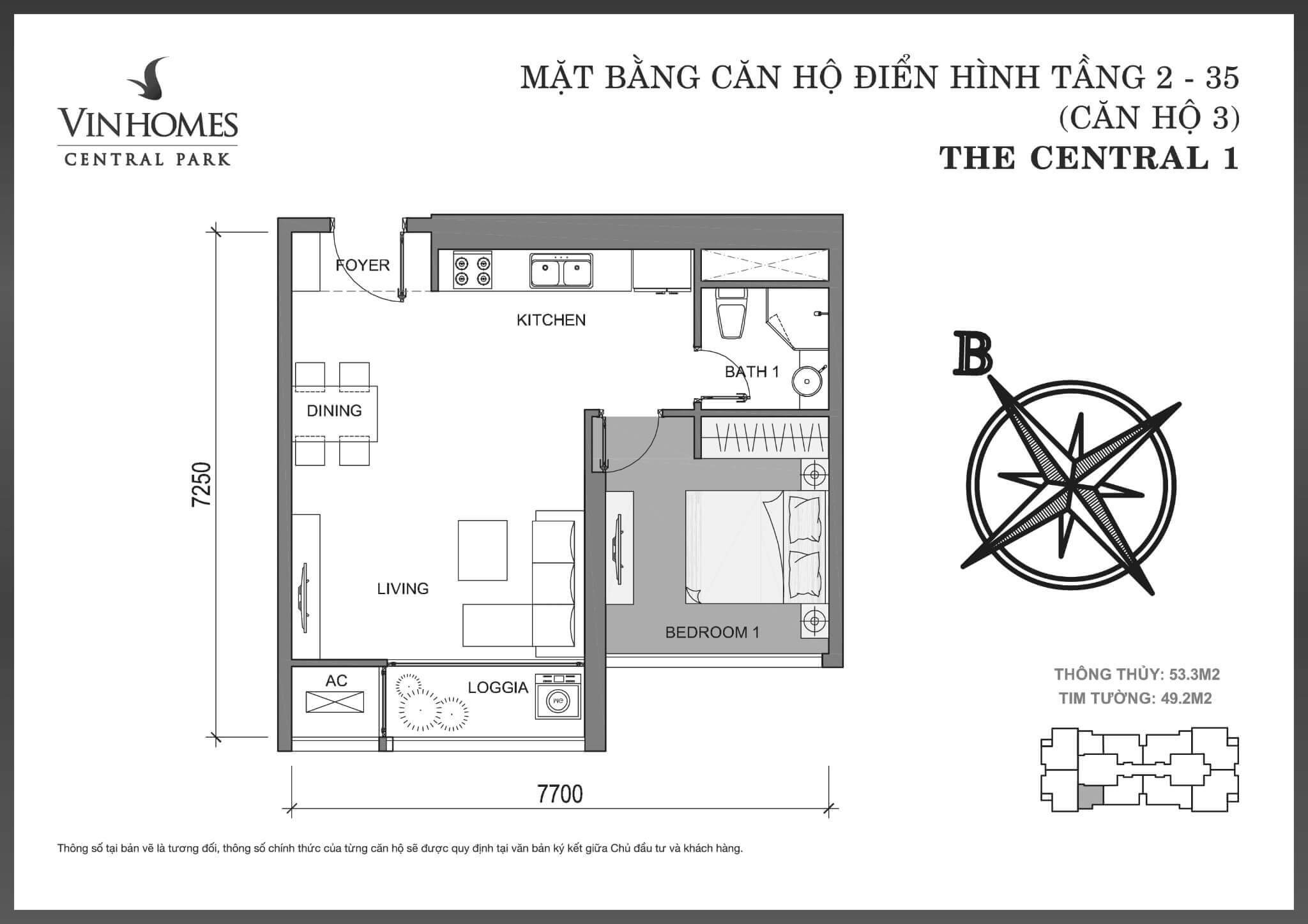 layout căn hộ số 3 tòa Central 1