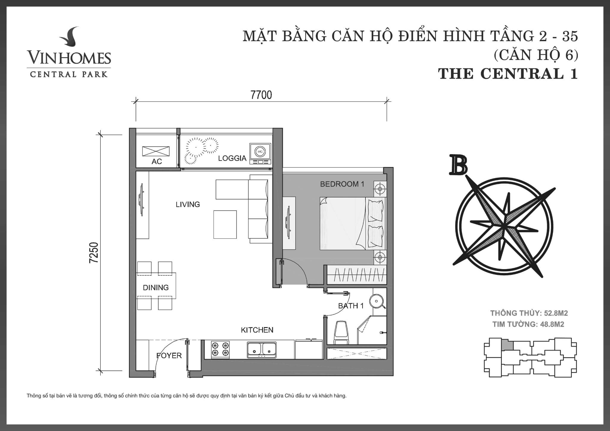 layout căn hộ số 6 tầng 2-35 Central 1