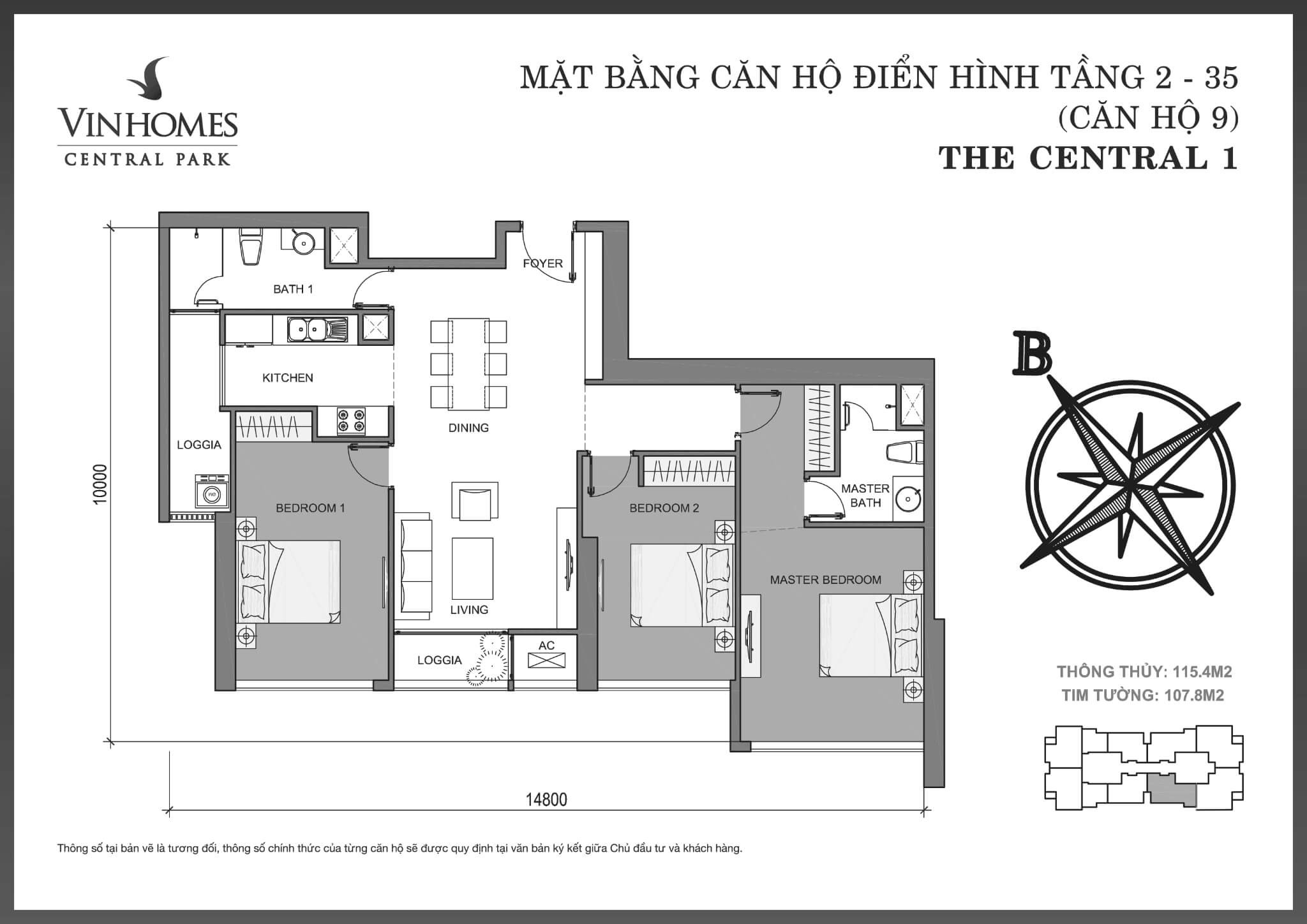 layout căn hộ số 9 tầng 2-35 Central 1