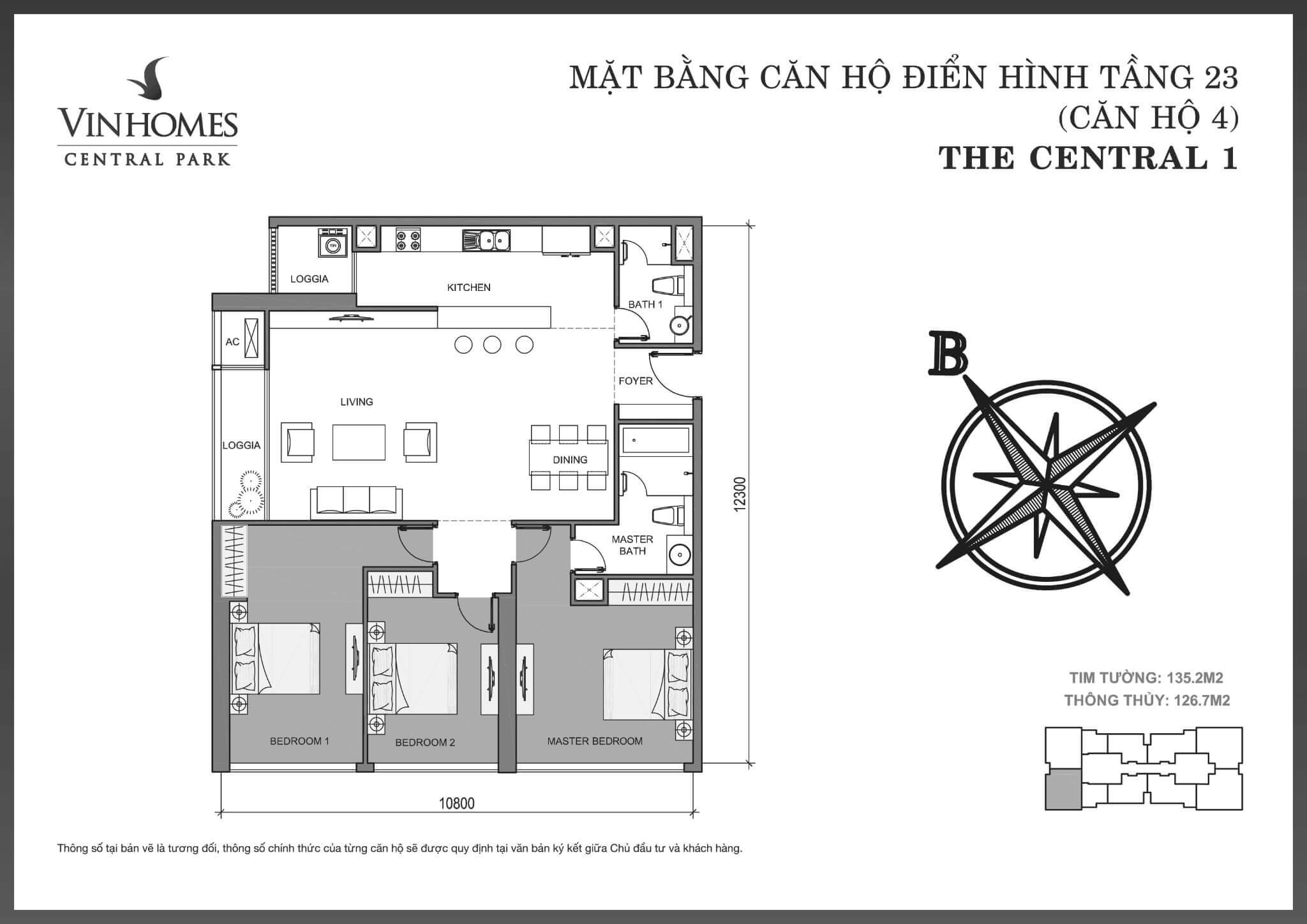 layout căn hộ số 4 tầng 23 tòa Central 1