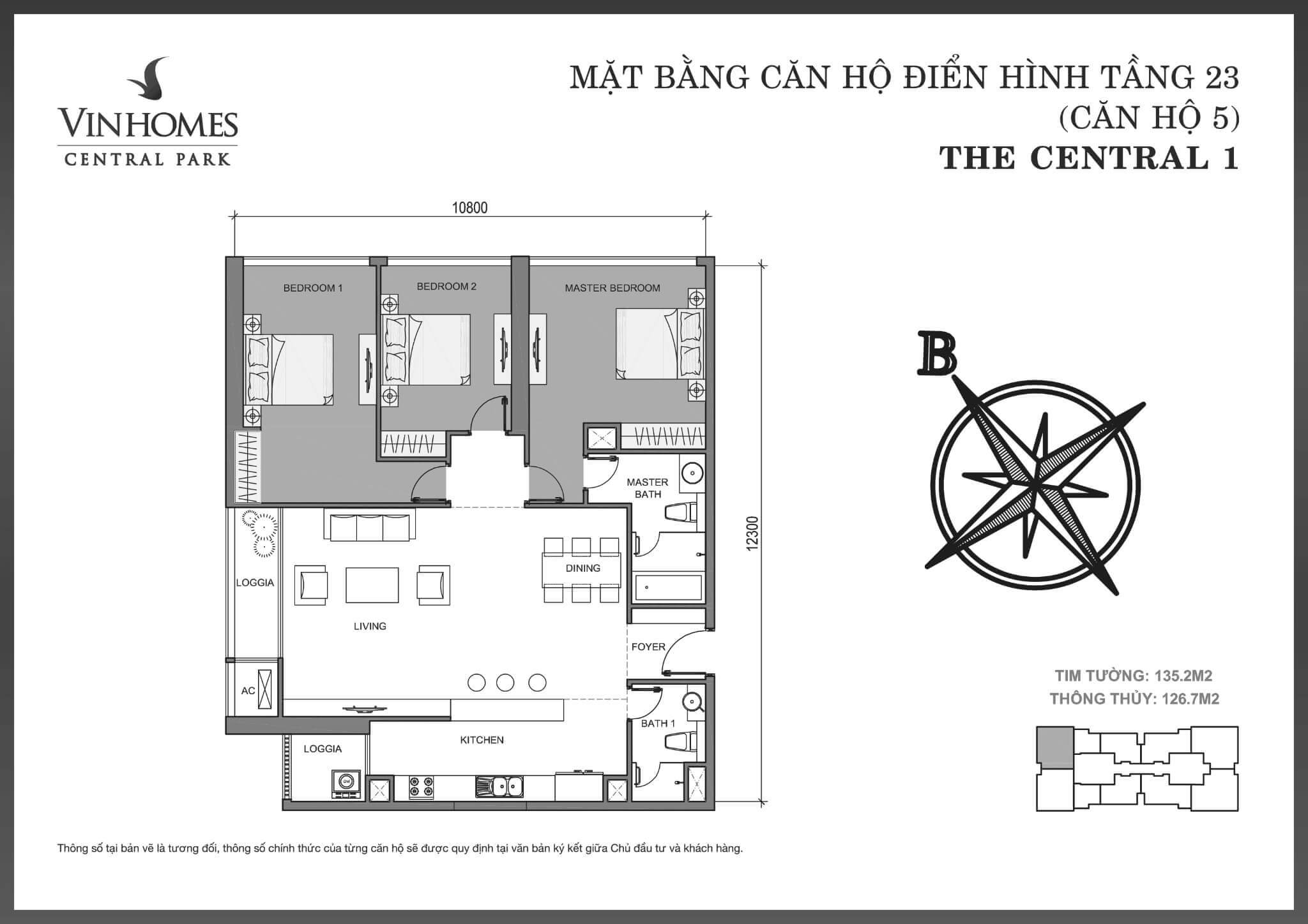 layout căn hộ số 5 tầng 23 Central 1