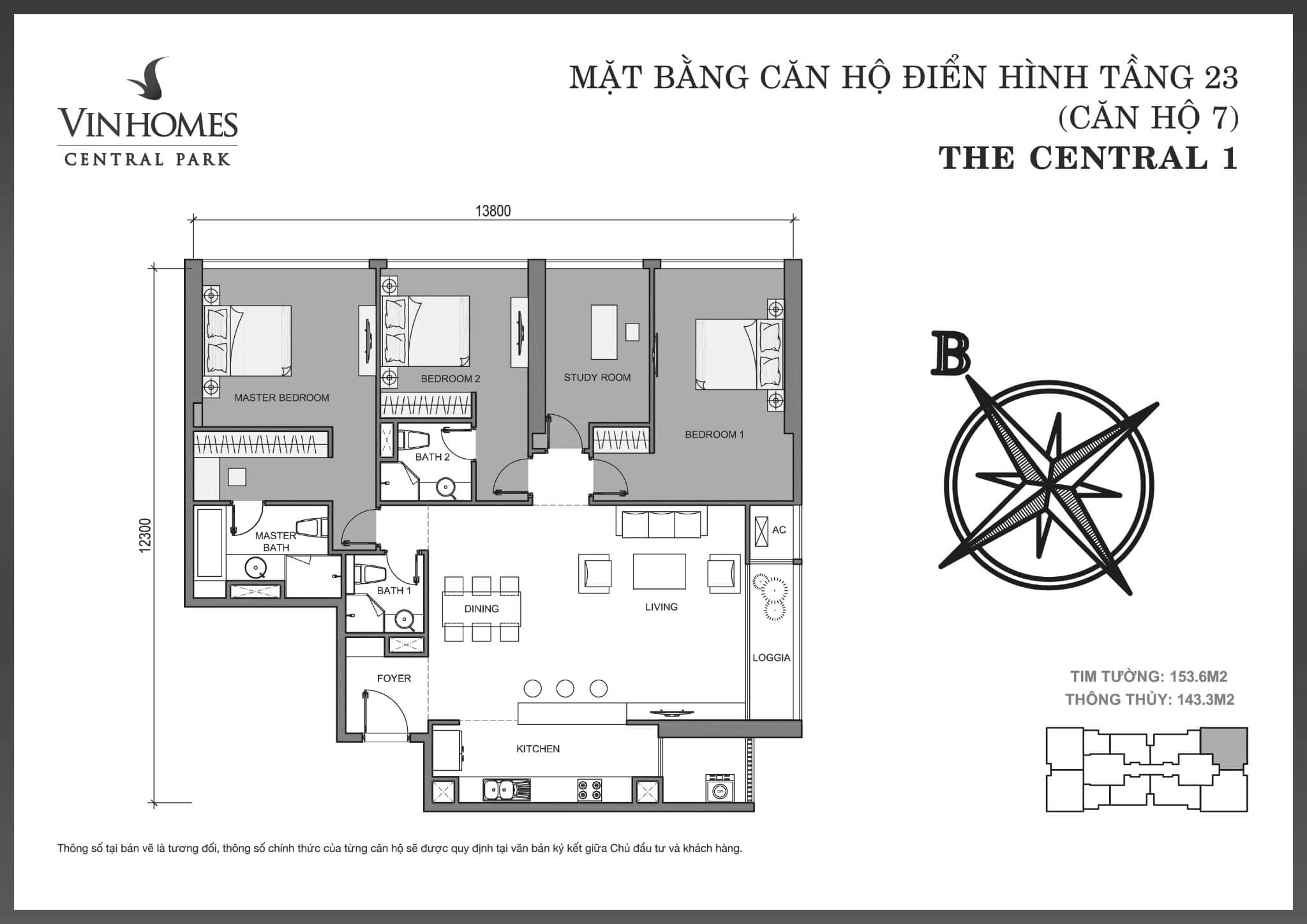 layout căn hộ số 7 tầng 23 Central 1