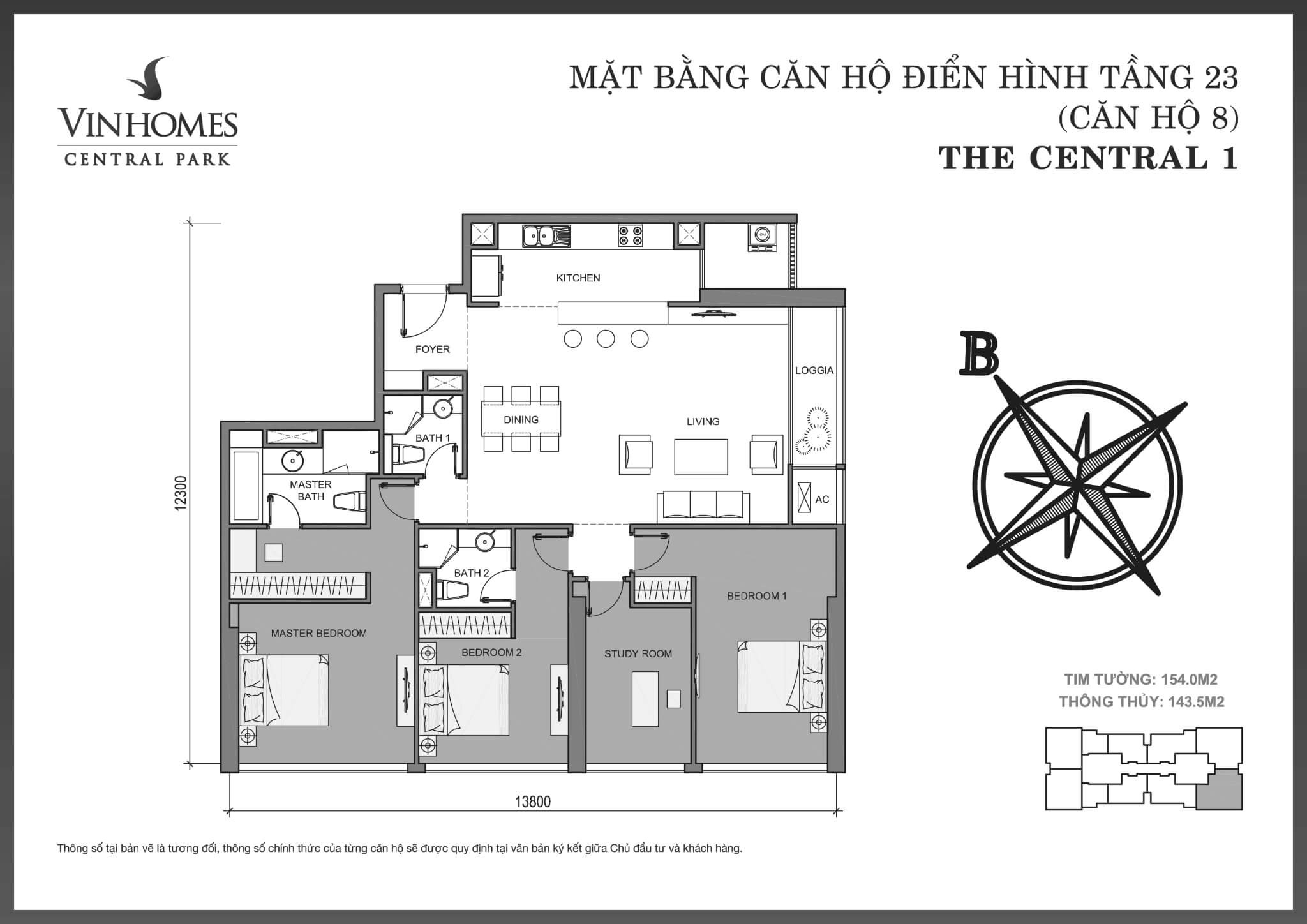 layout căn hộ số 8 tầng 23 Central 1