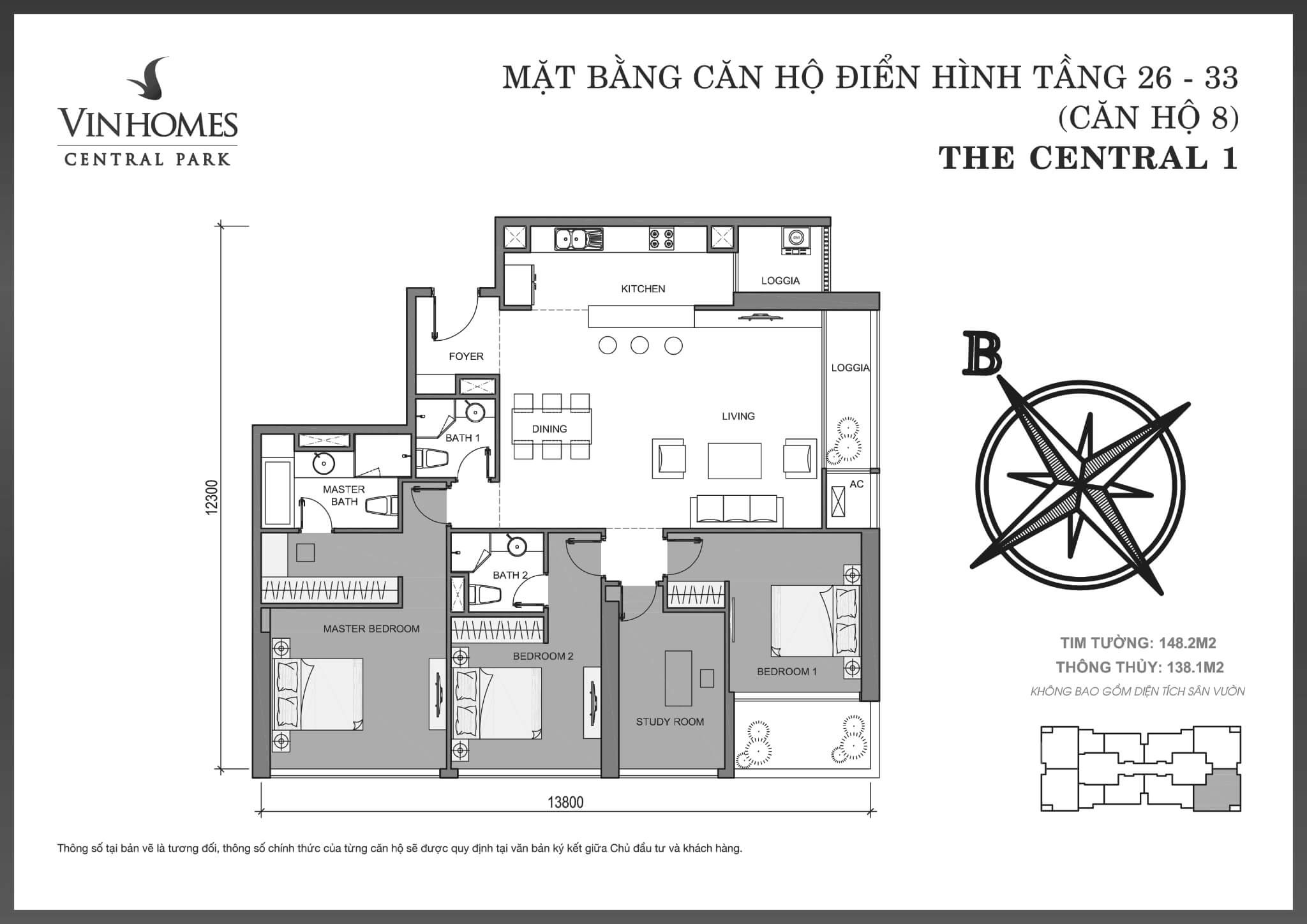 layout căn hộ số 8 tầng 26-33 Central 1