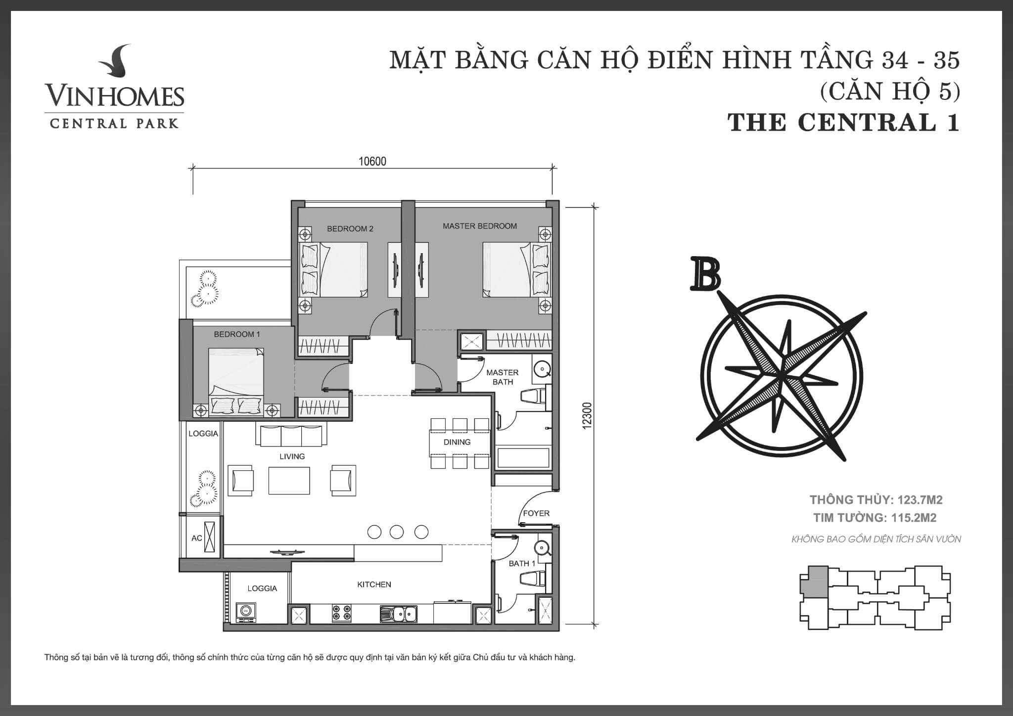 layout căn hộ số 5 tầng 34-35 Central 1
