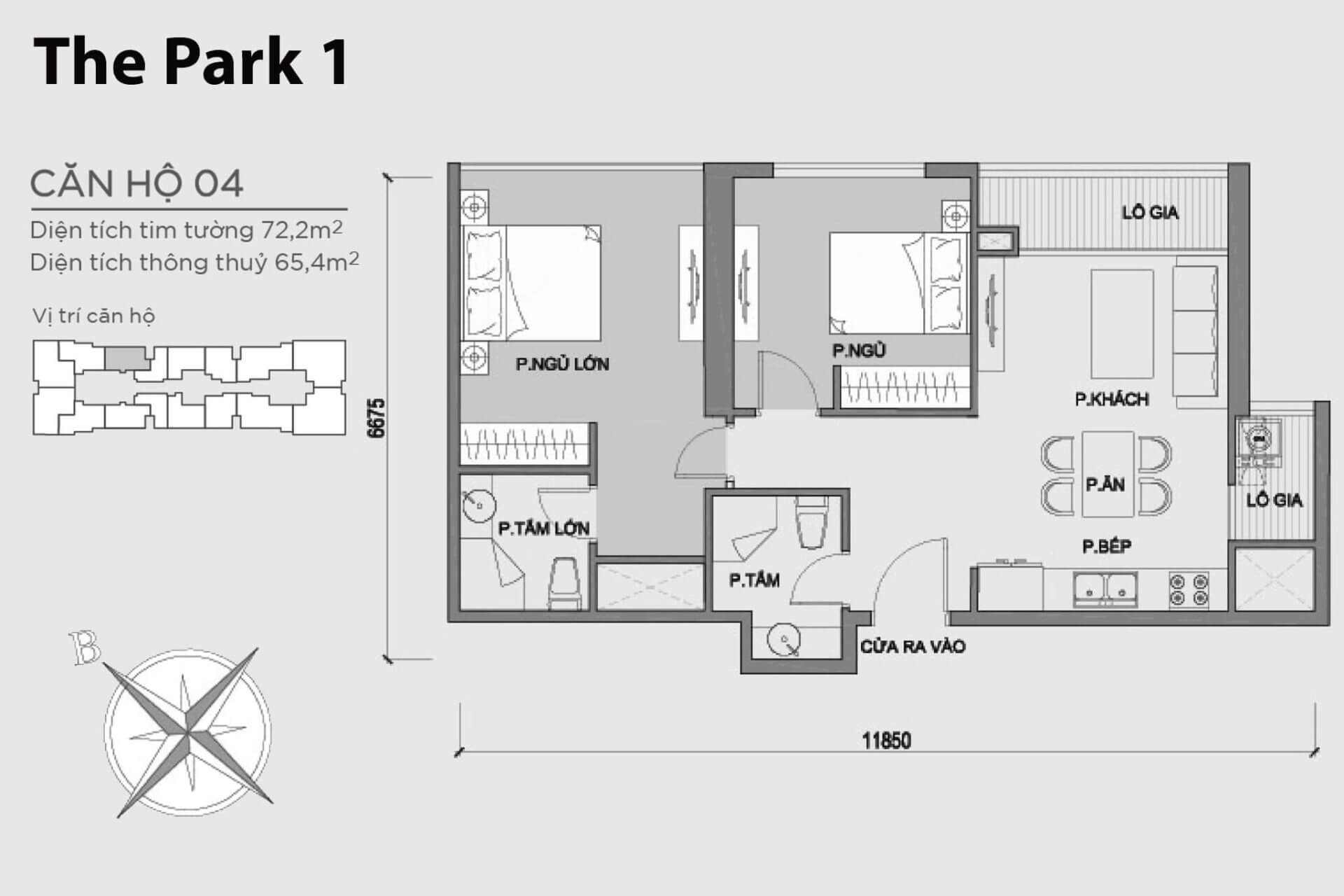 mặt bằng layout căn hộ số 4 Park 1 Vinhomes Central Park