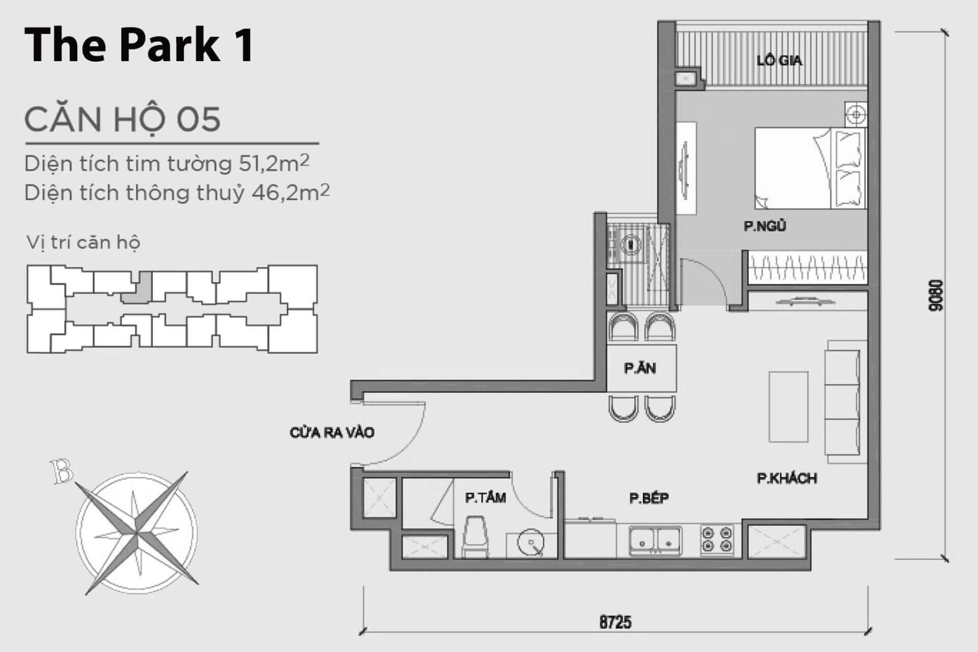 mặt bằng layout căn hộ số 5 Park 1 Vinhomes Central Park