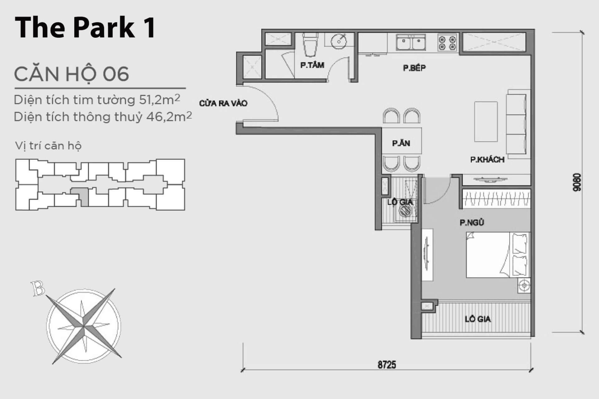 mặt bằng layout căn hộ số 6 Park 1 Vinhomes Central Park