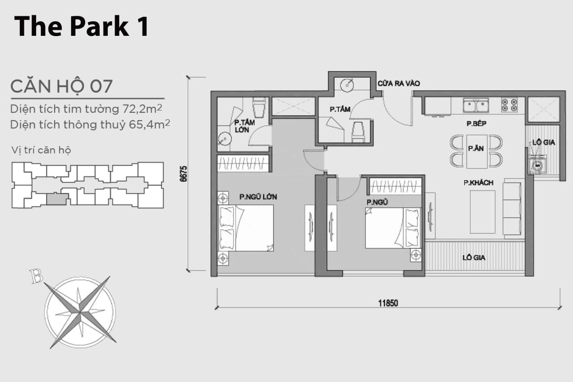 mặt bằng layout căn hộ số 7 Park 1 Vinhomes Central Park