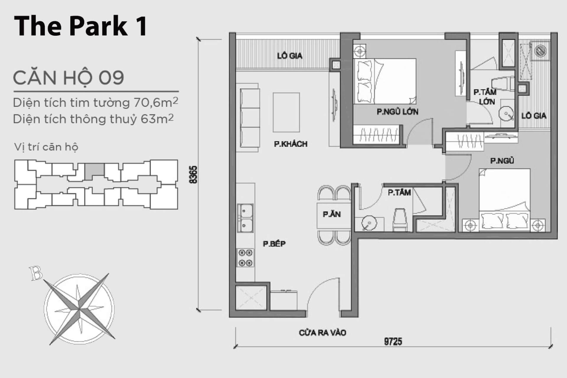 mặt bằng layout căn hộ số 9 Park 1 Vinhomes Central Park