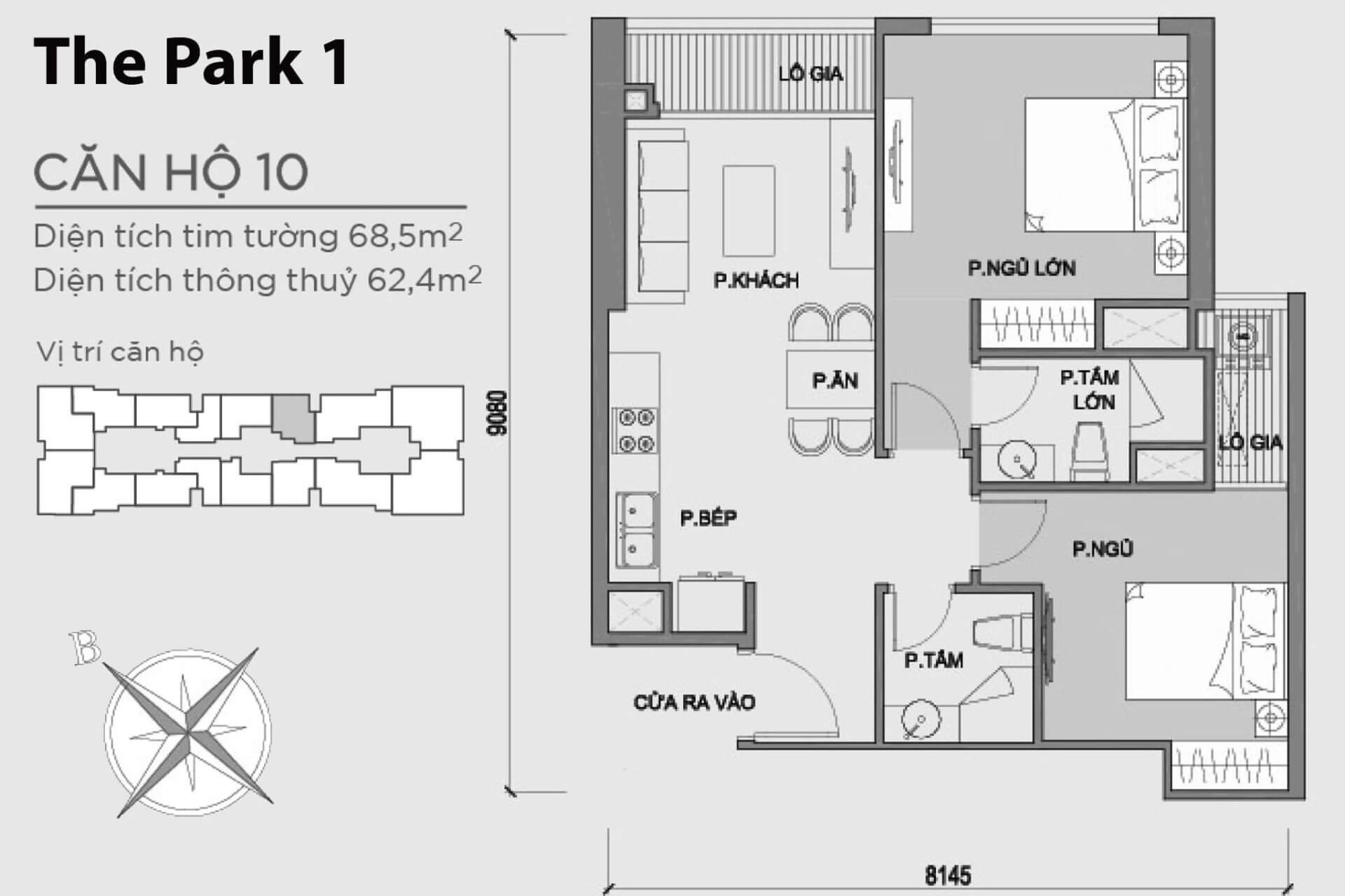 mặt bằng layout căn hộ số 10 Park 1 Vinhomes Central Park
