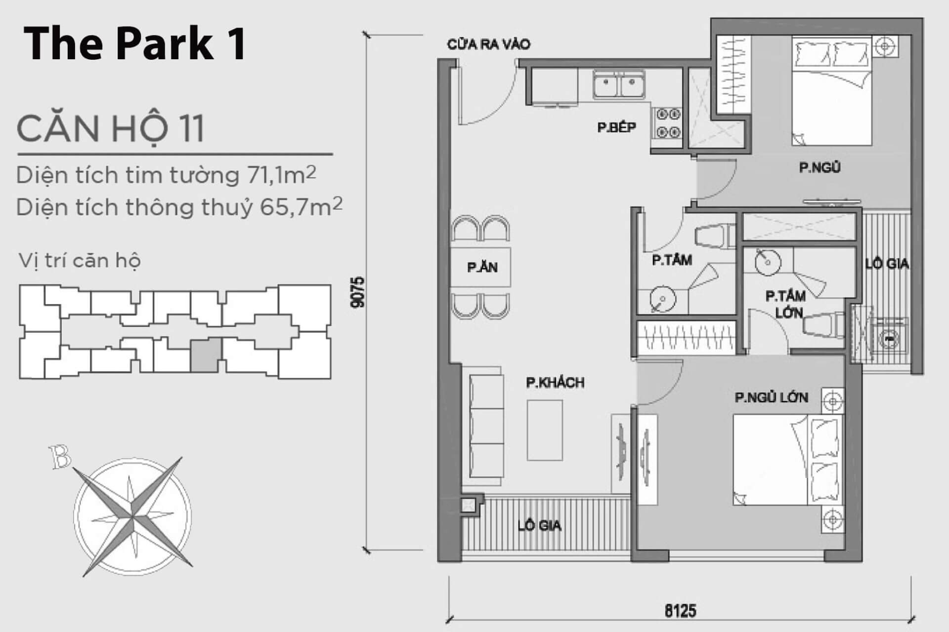 mặt bằng layout căn hộ số 11 Park 1 Vinhomes Central Park