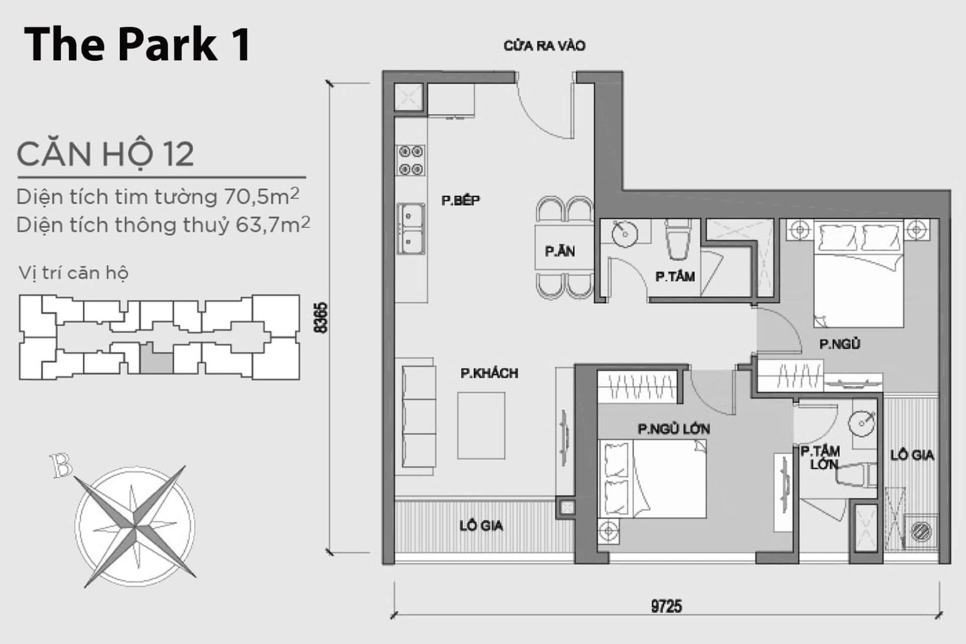 mặt bằng layout căn hộ số 12 Park 1 Vinhomes Central Park