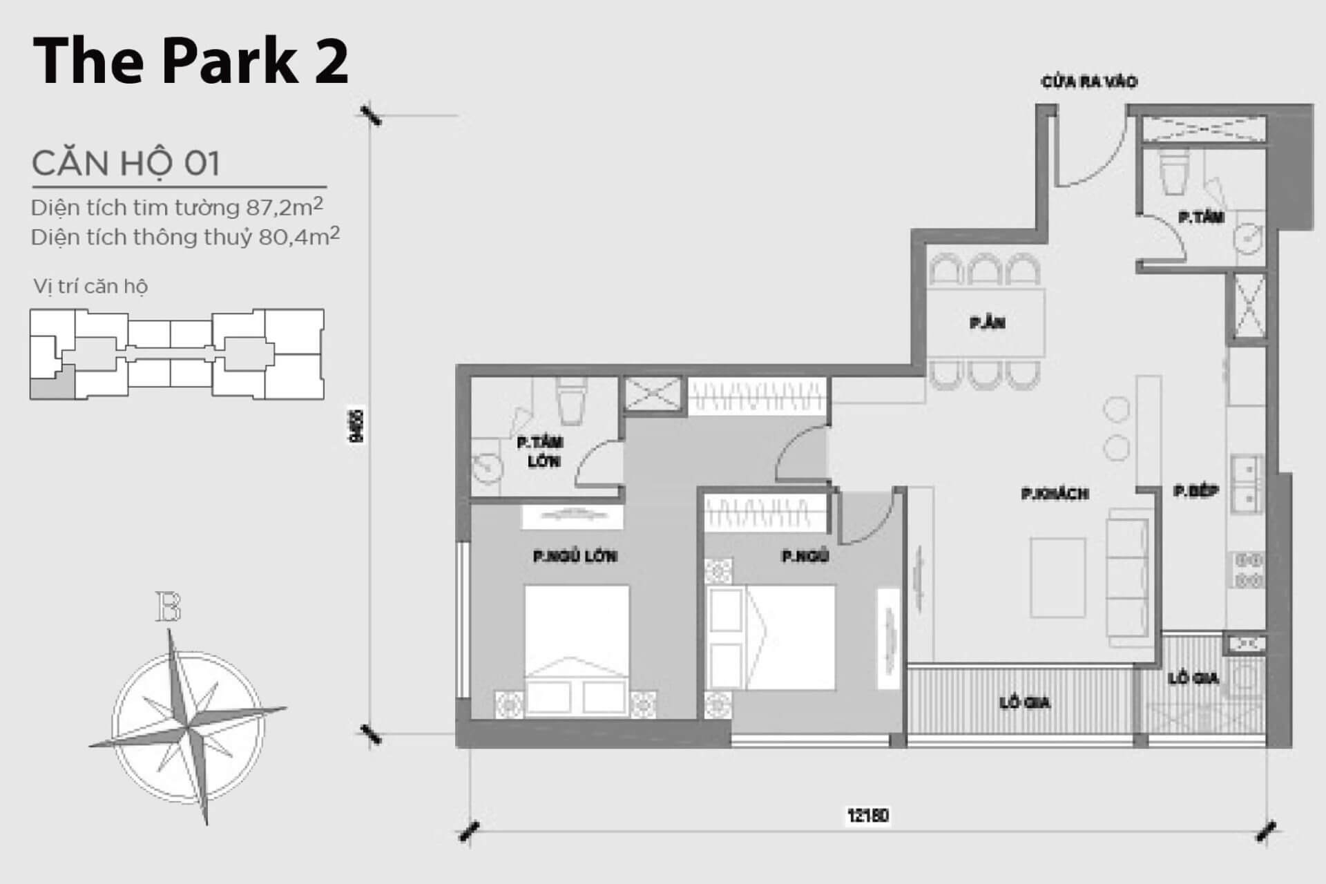 mặt bằng layout căn hộ số 01 Park 2 Vinhomes Central Park