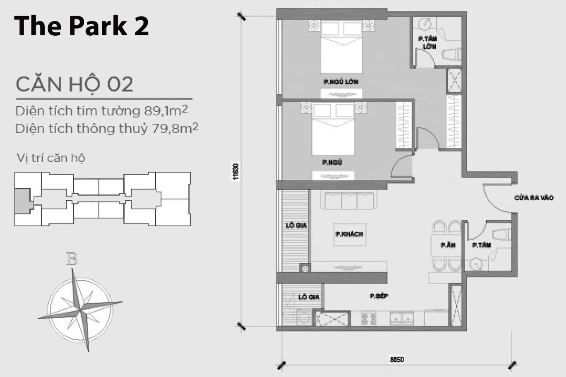 mặt bằng layout căn hộ số 02 Park 2 Vinhomes Central Park