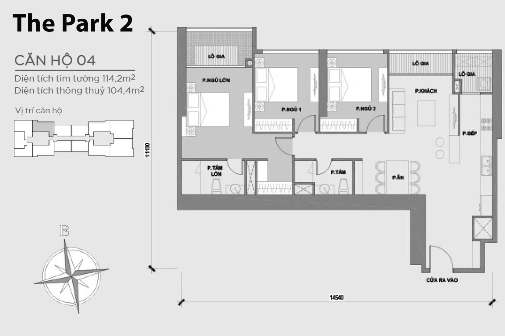 mặt bằng layout căn hộ số 04 Park 2 Vinhomes Central Park