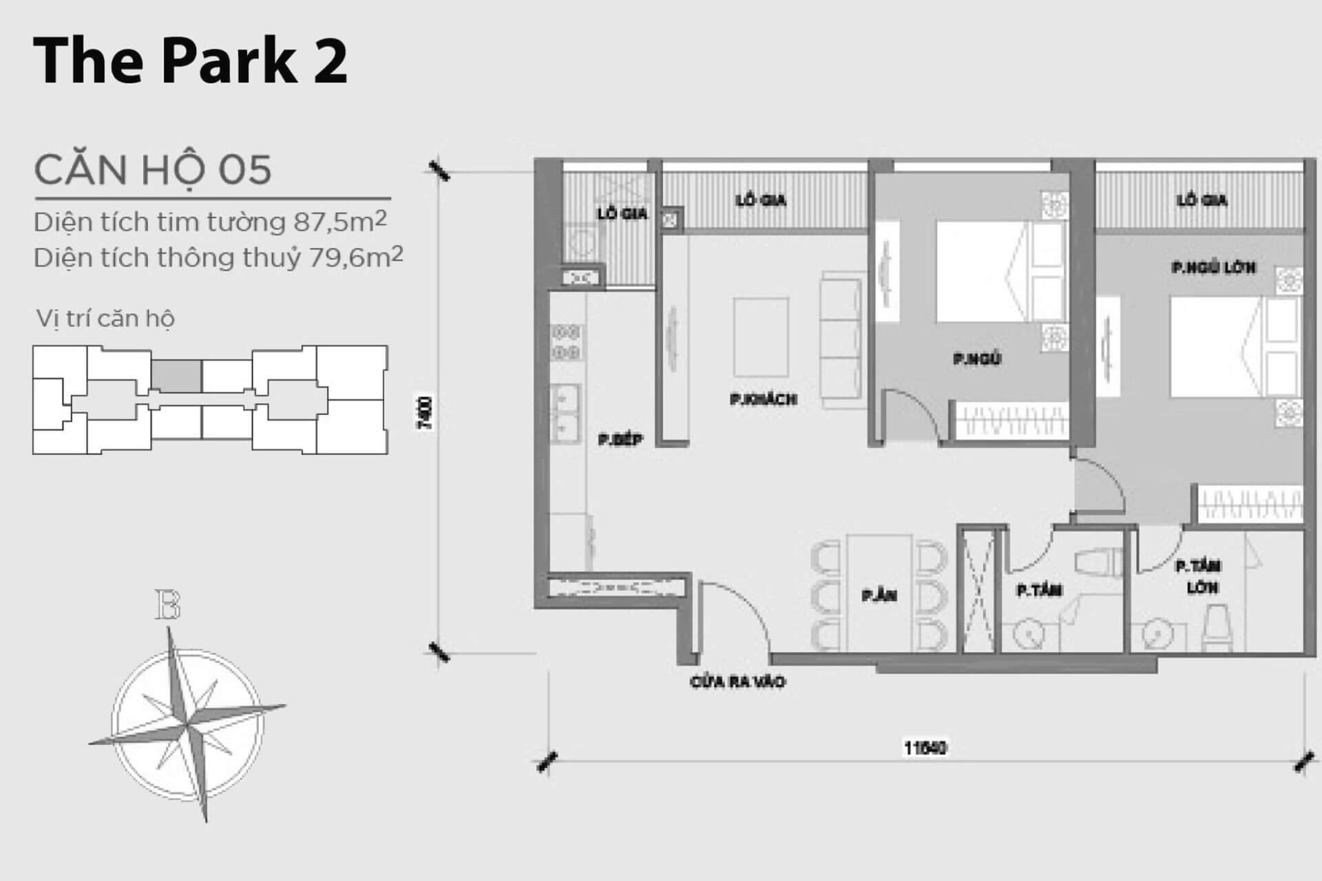 mặt bằng layout căn hộ số 05 Park 2 Vinhomes Central Park