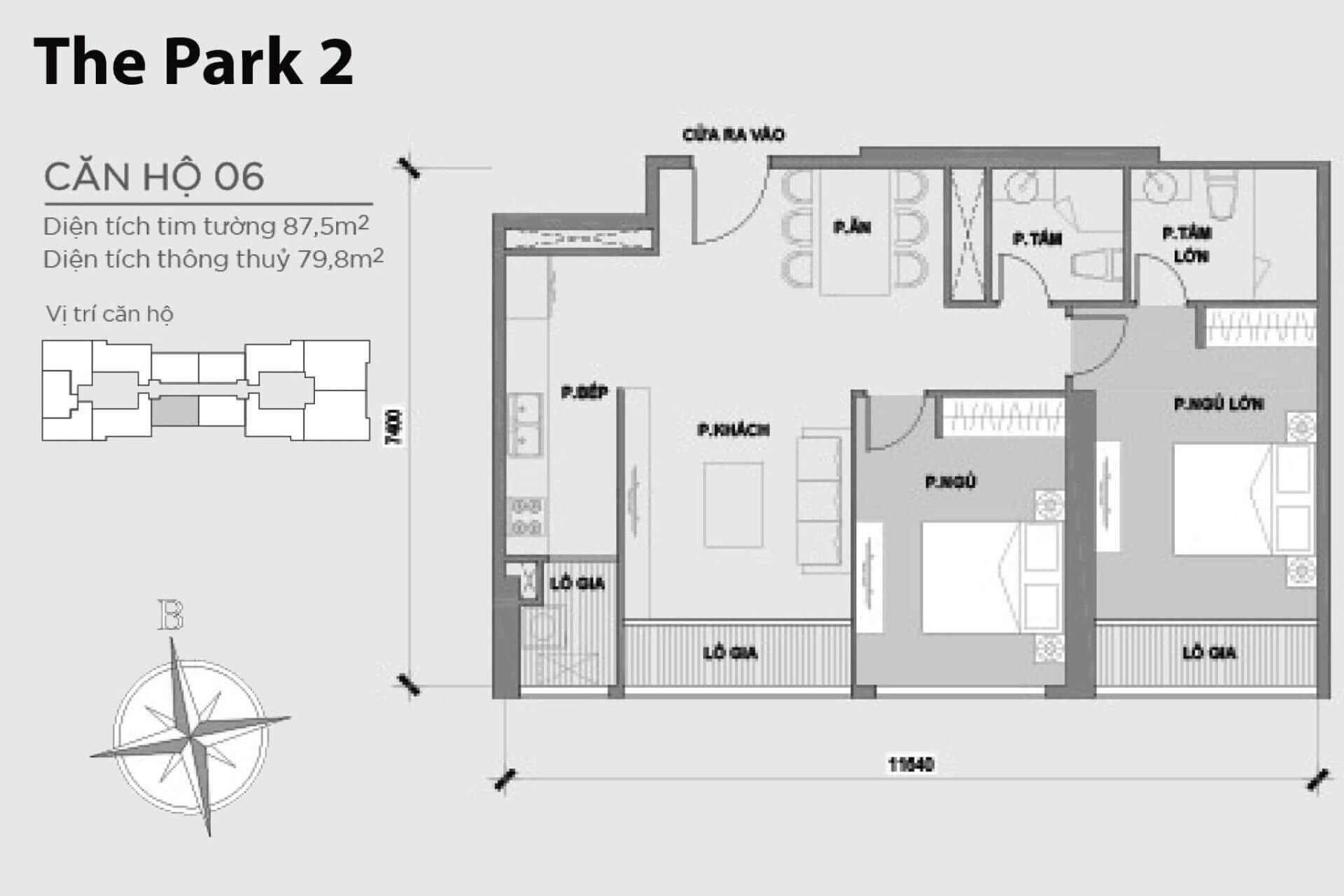 mặt bằng layout căn hộ số 06 Park 2 Vinhomes Central Park