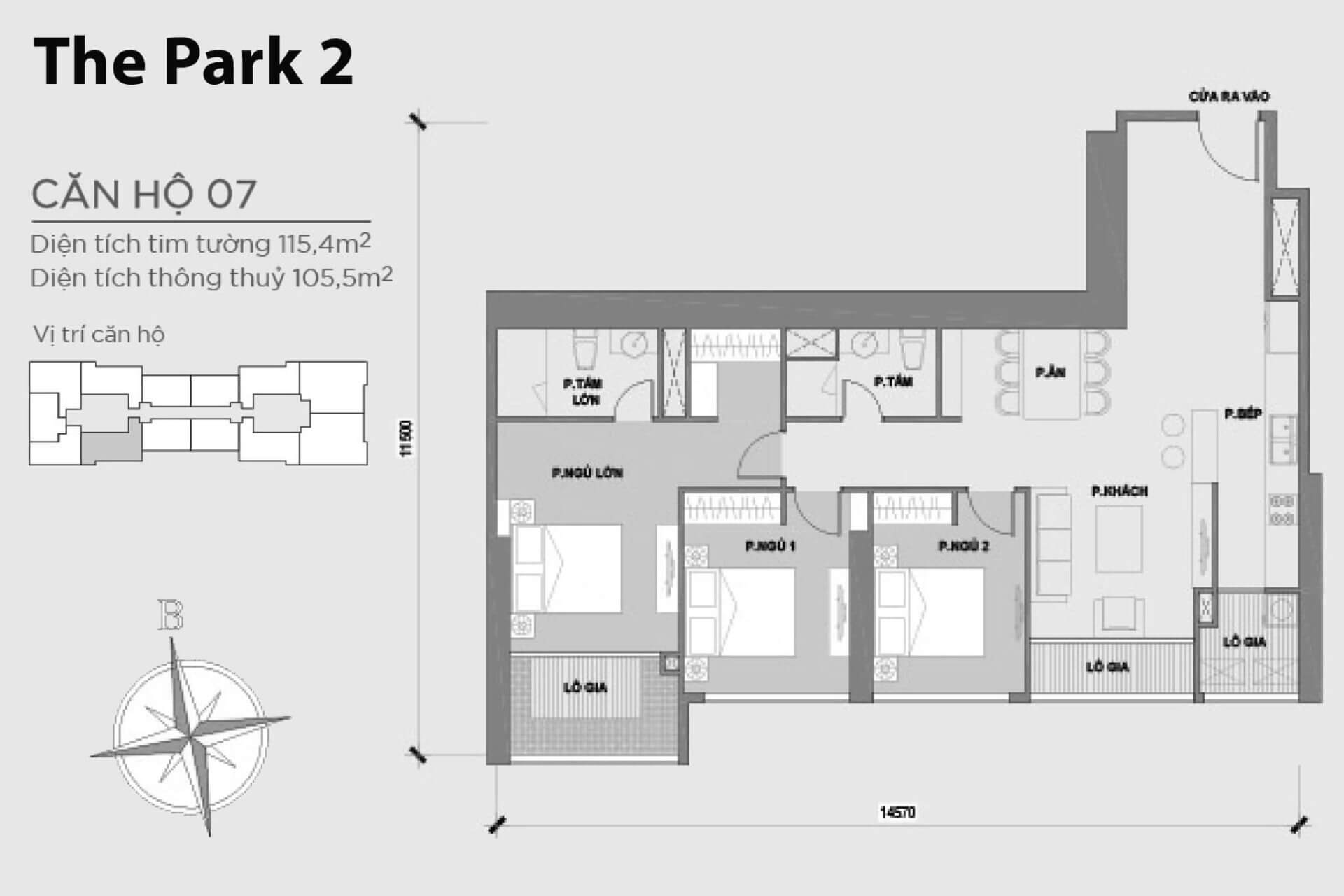 mặt bằng layout căn hộ số 07 Park 2 Vinhomes Central Park