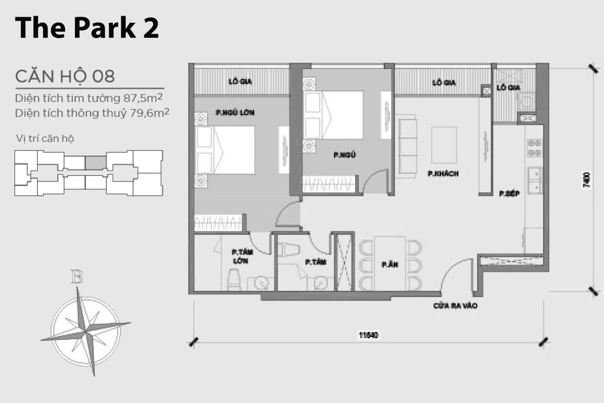 mặt bằng layout căn hộ số 08 Park 2 Vinhomes Central Park